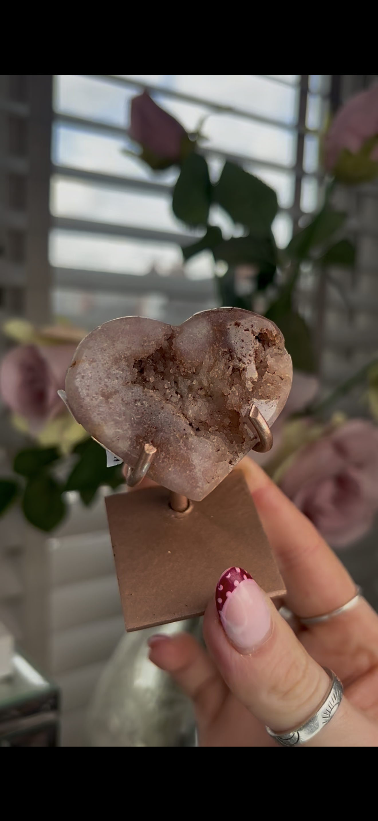 Mini pink amethyst heart - comes with stand