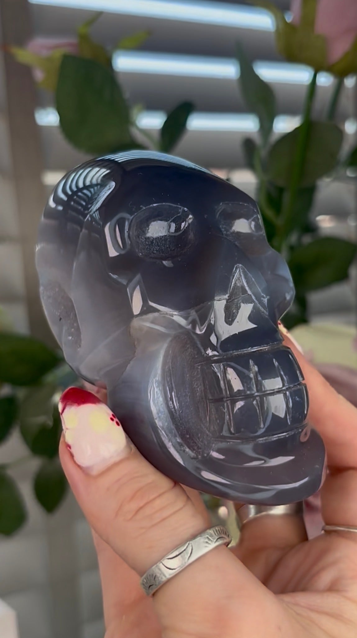 Beautiful, blue banded agate skull