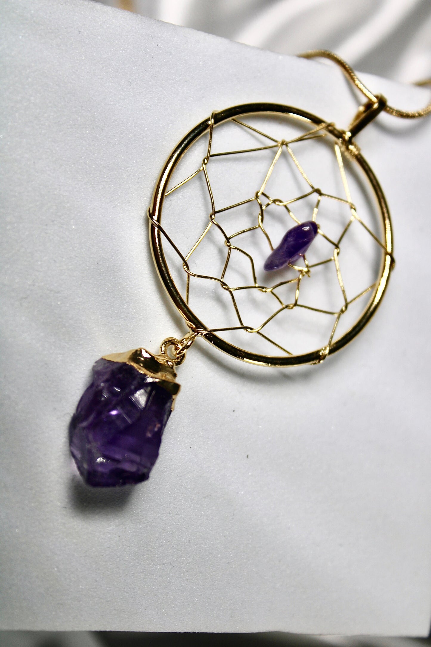 Gold plated, amethyst, dream catcher, necklace