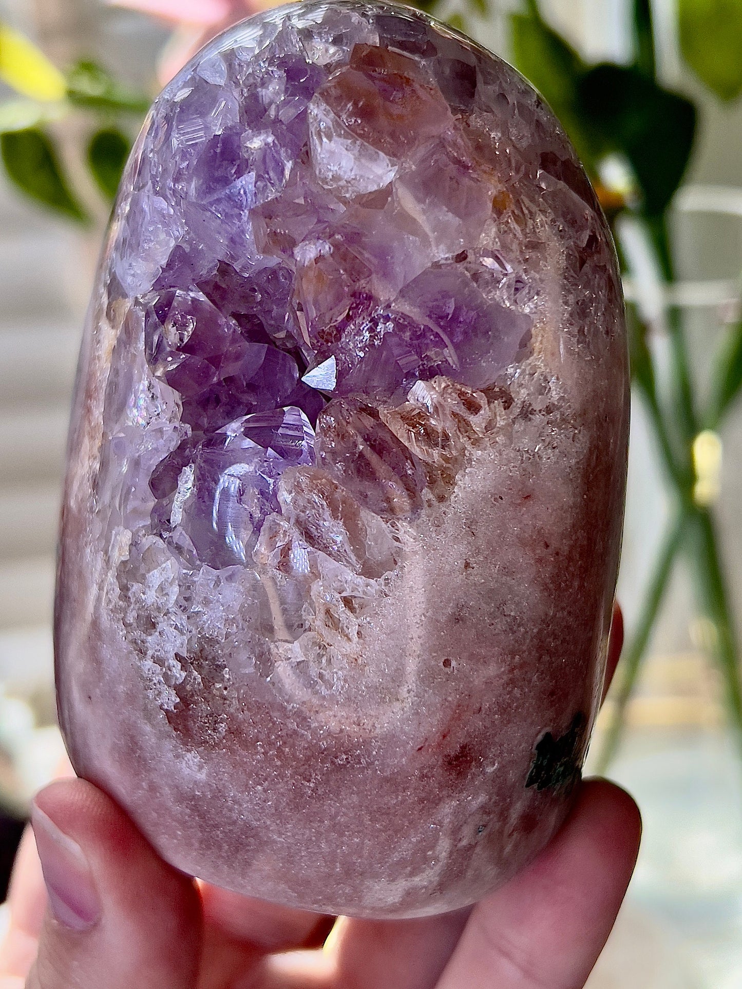 High grade pink amethyst, Freeform with purple quartz and green jasper