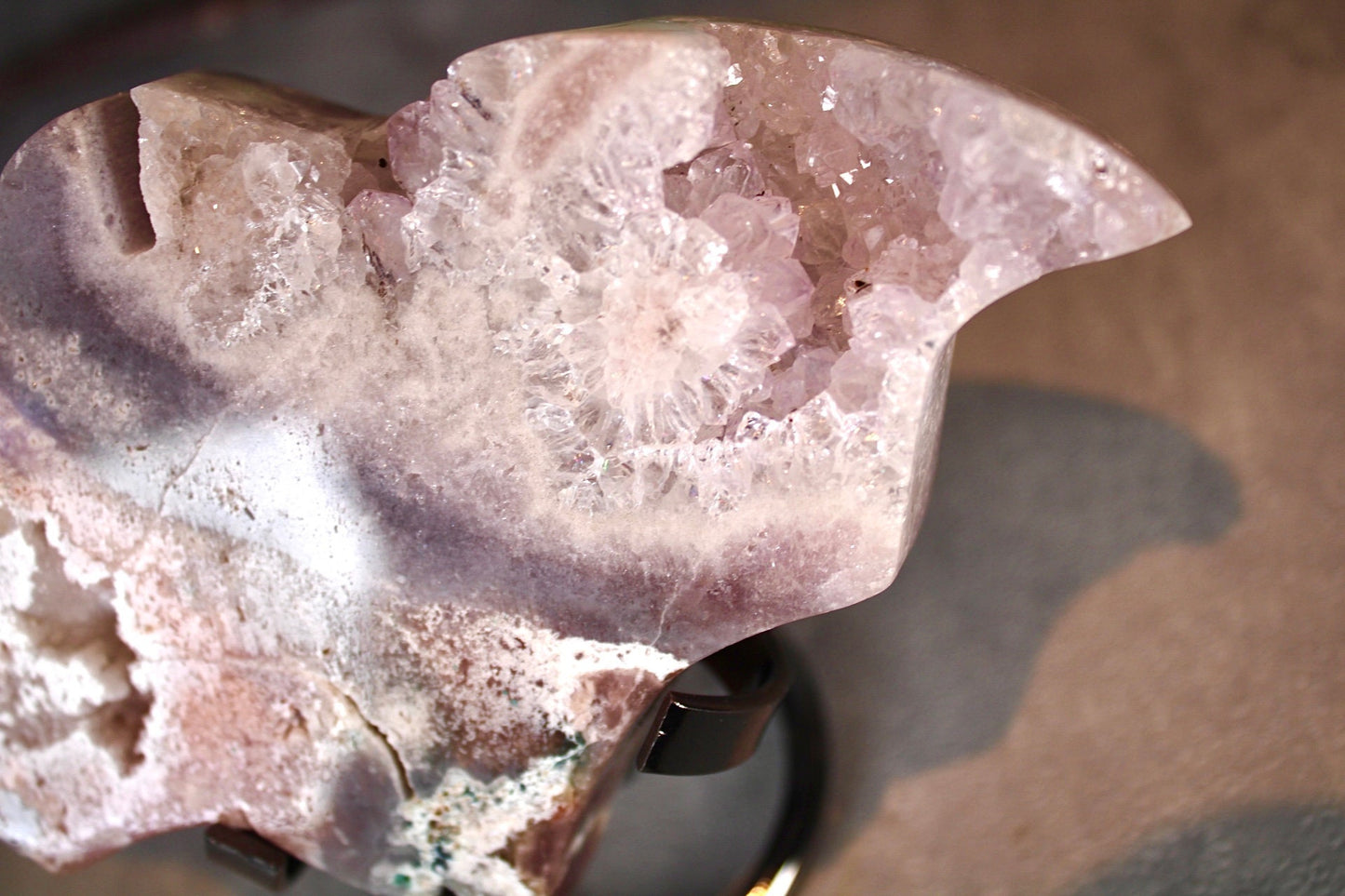 Stunning, high quality, multi coloured, pink amethyst bat carving 340g 15cm(W) 9cm(H)