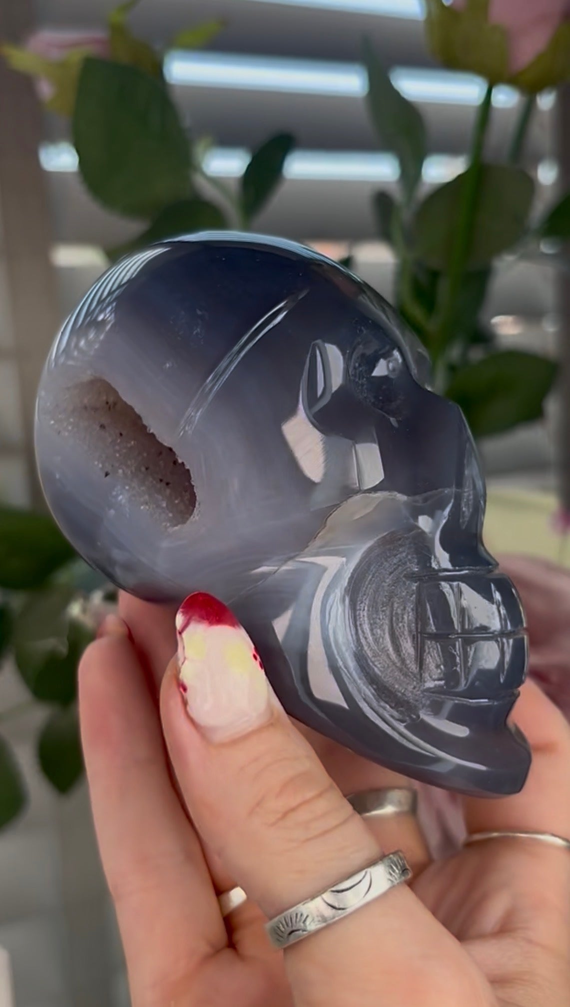 Beautiful, blue banded agate skull
