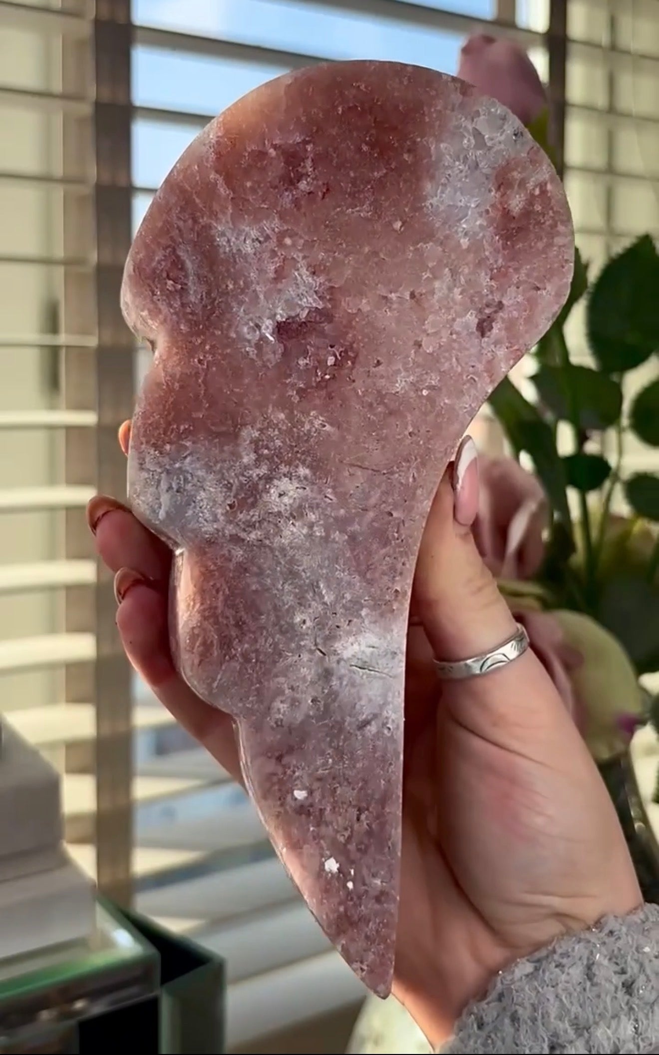 High quality, pink amethyst wings in reddish/deep pink tone - comes with stand