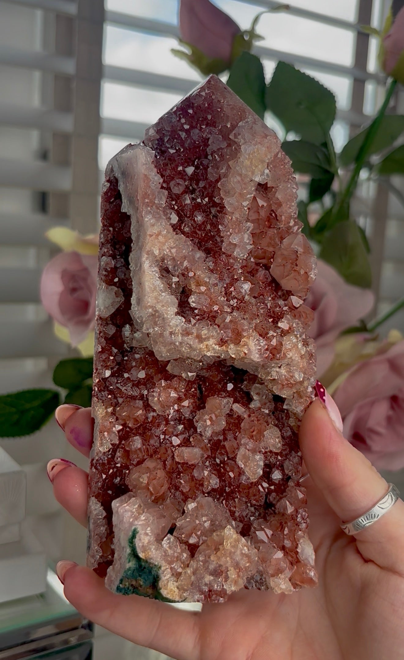 Hq Druzy Pink amethyst tower & jasper In golden and reddish tones