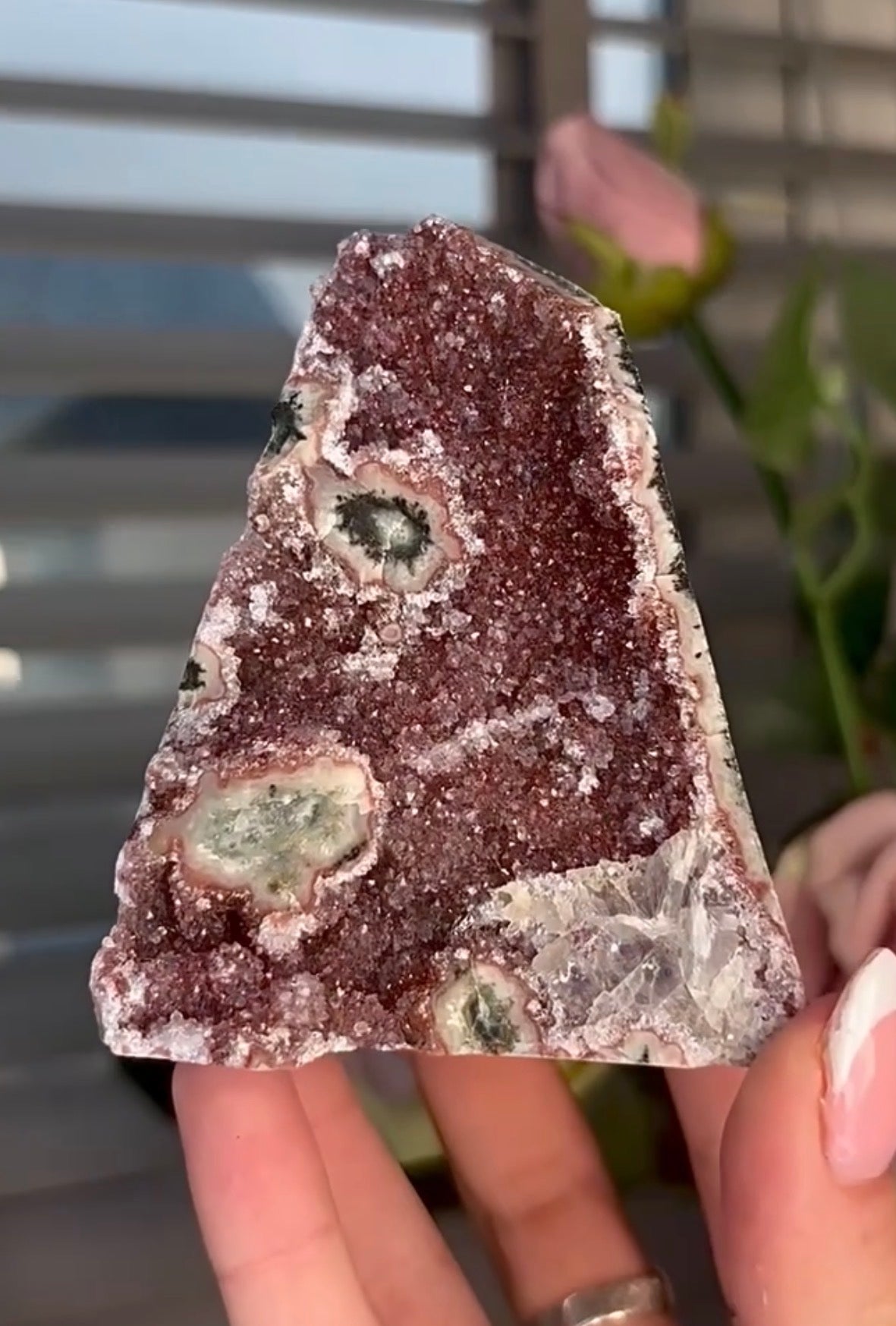 High quality, red rainbow amethyst cutbase