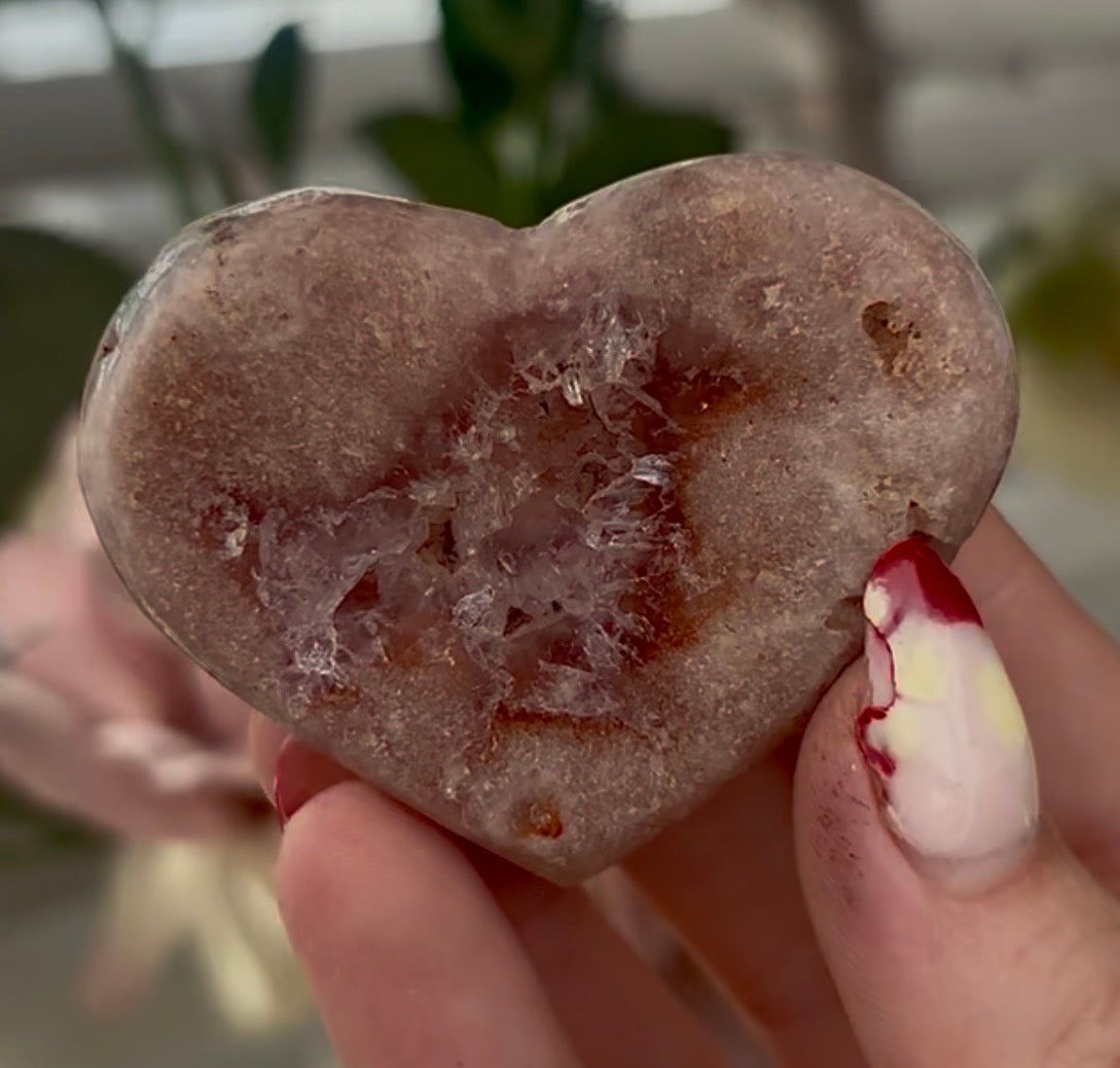 Mini pink amethyst heart - comes with stand
