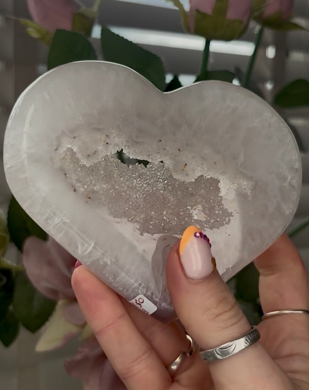 Beautiful, high quality, agate heart with druzy - stand included