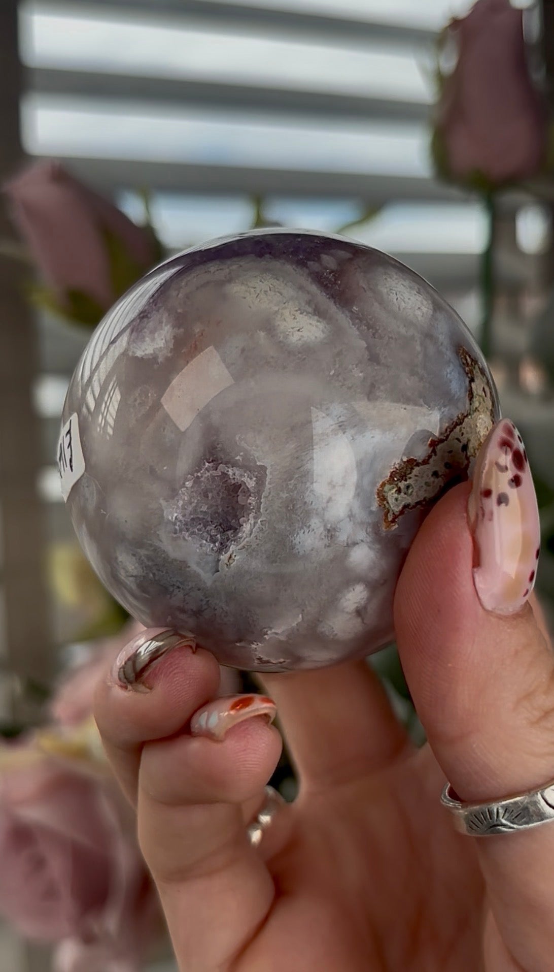 High grade, amethyst Flower agate sphere