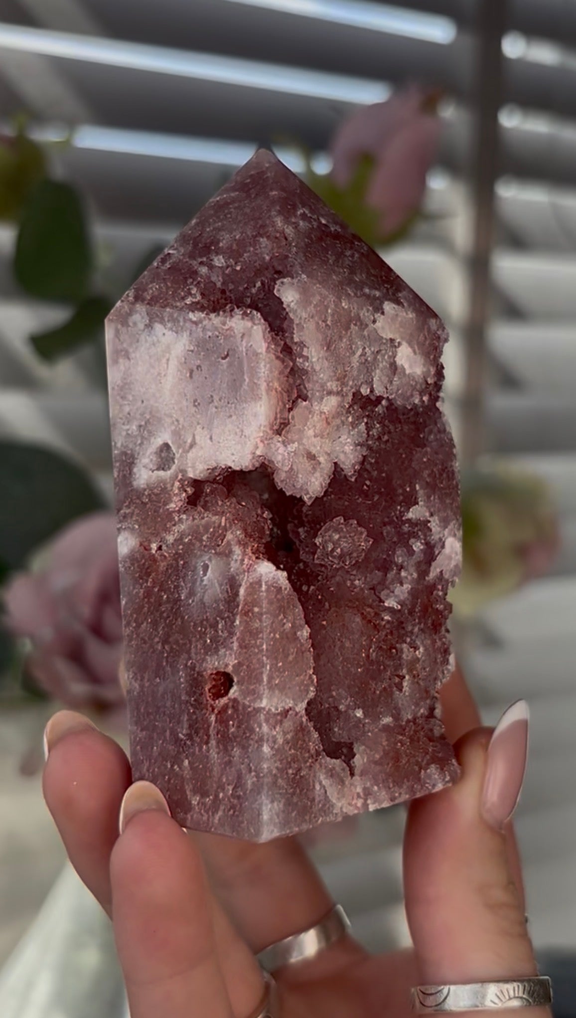 Beautiful, Pink amethyst tower 9.6cm(h) by 5.7cm(w)