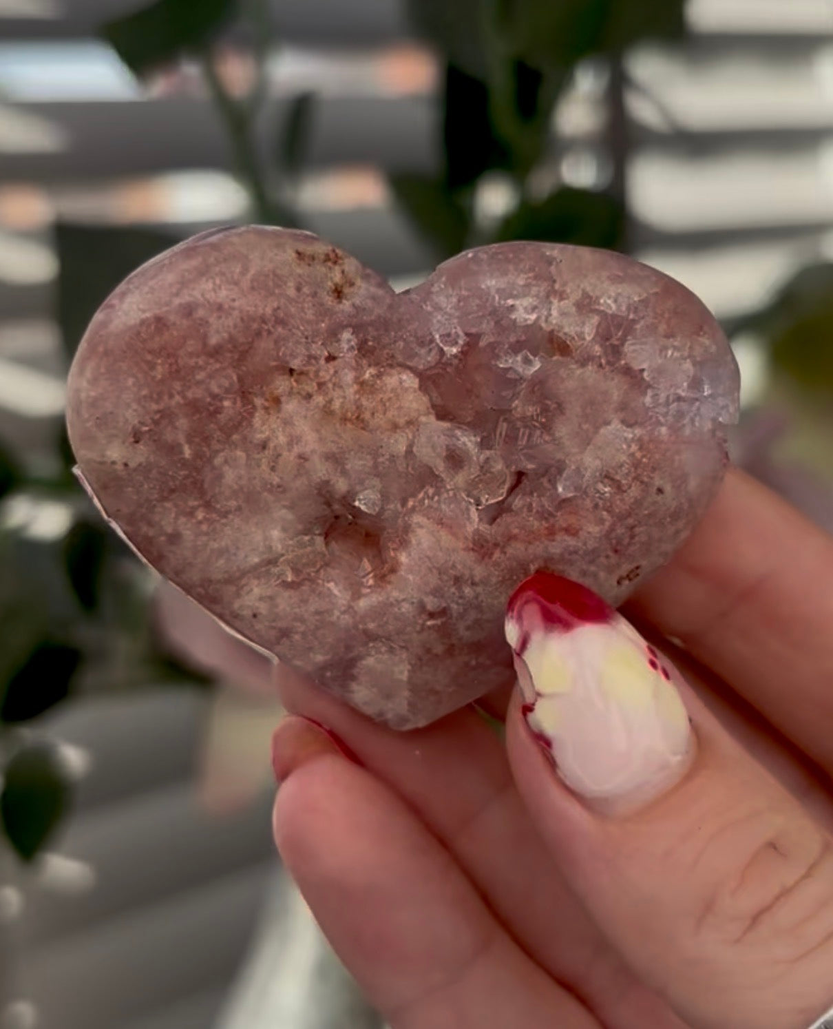 Mini pink amethyst heart - comes with stand 5.5cm