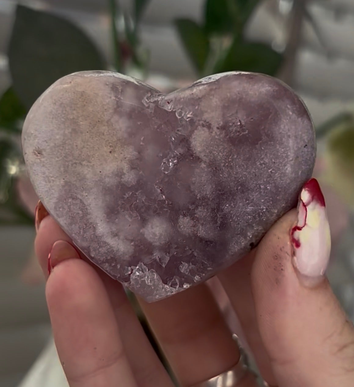 Mini pink amethyst heart - comes with stand