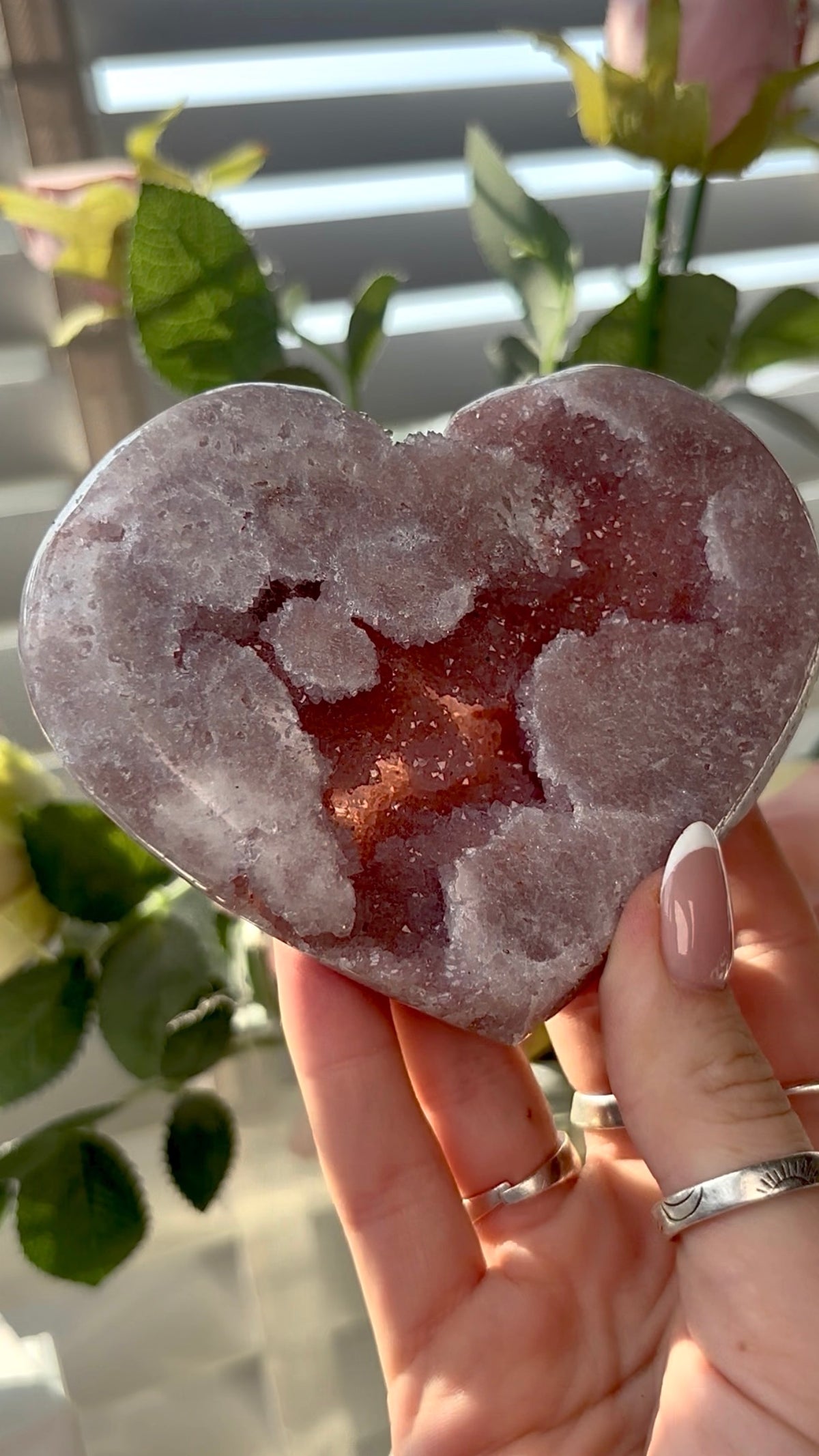 Gorgeous,  pink amethyst heart- comes with stand