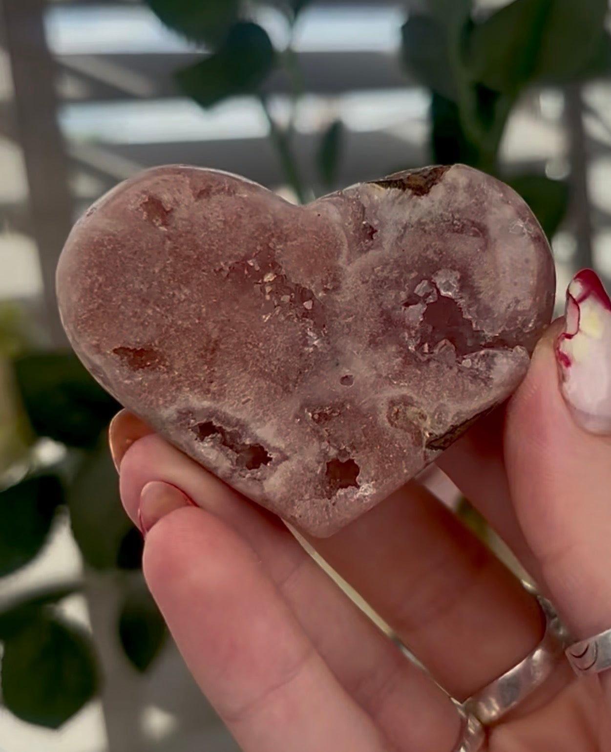 Mini pink amethyst heart - comes with stand 6cm