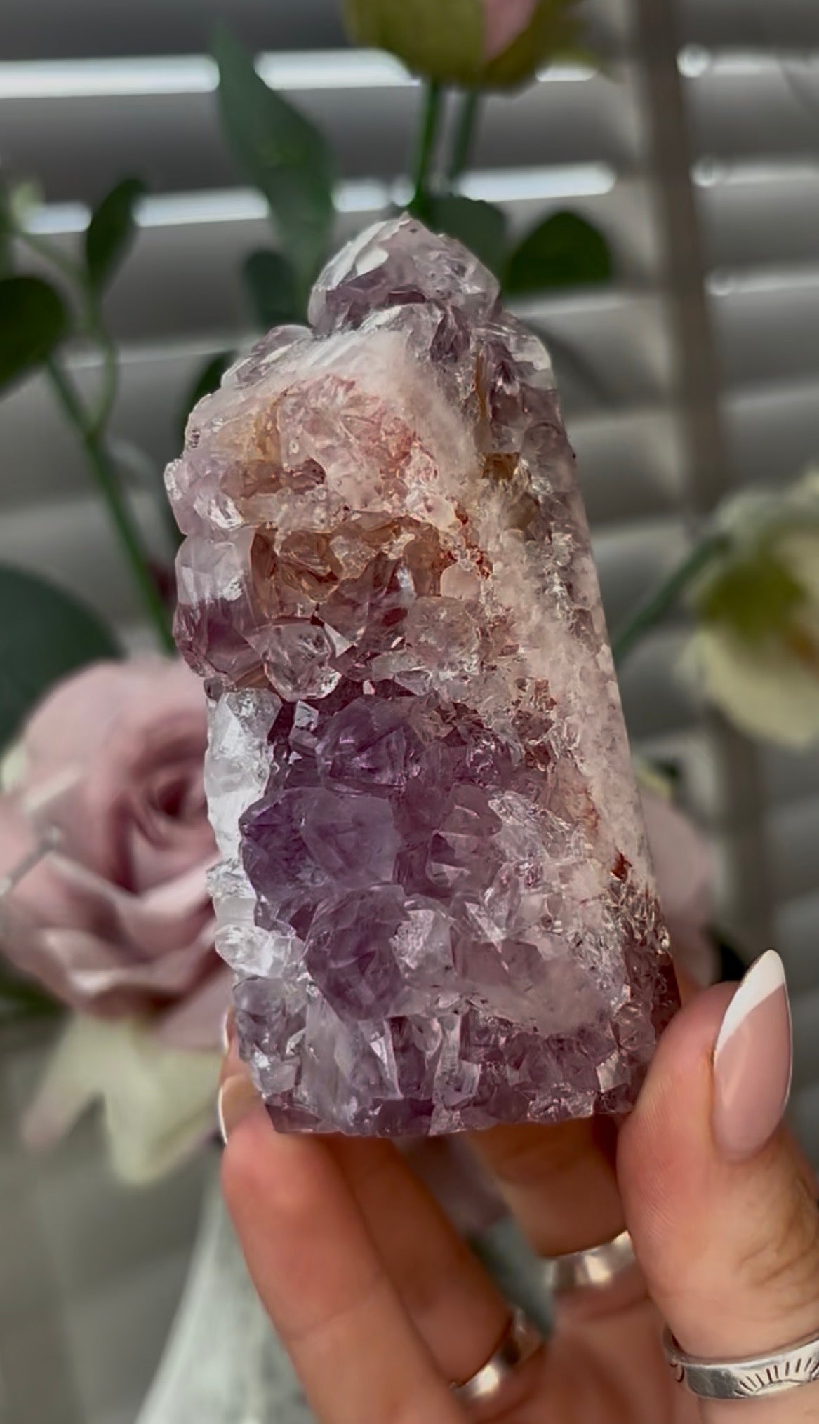 Beautiful, hq, druzy, Pink amethyst tower 10.6cm(h) by 5.8cm(w)