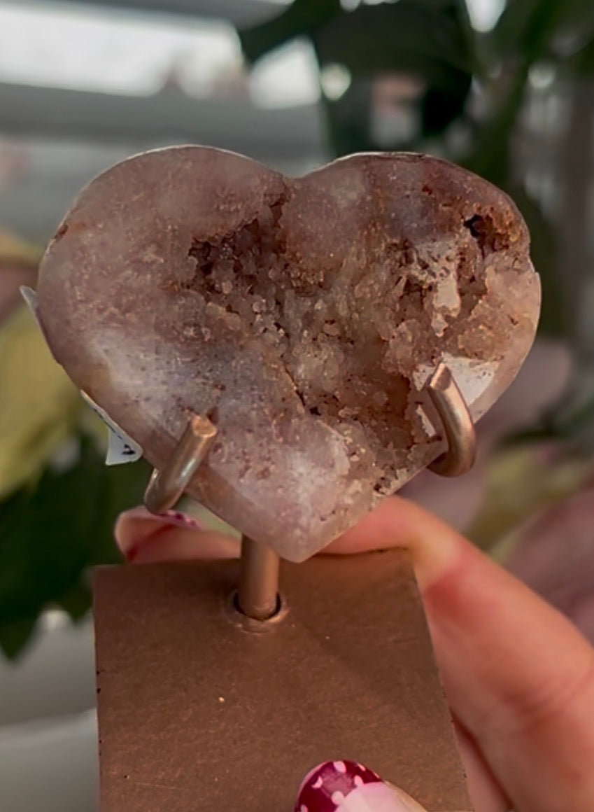 Mini pink amethyst heart - comes with stand