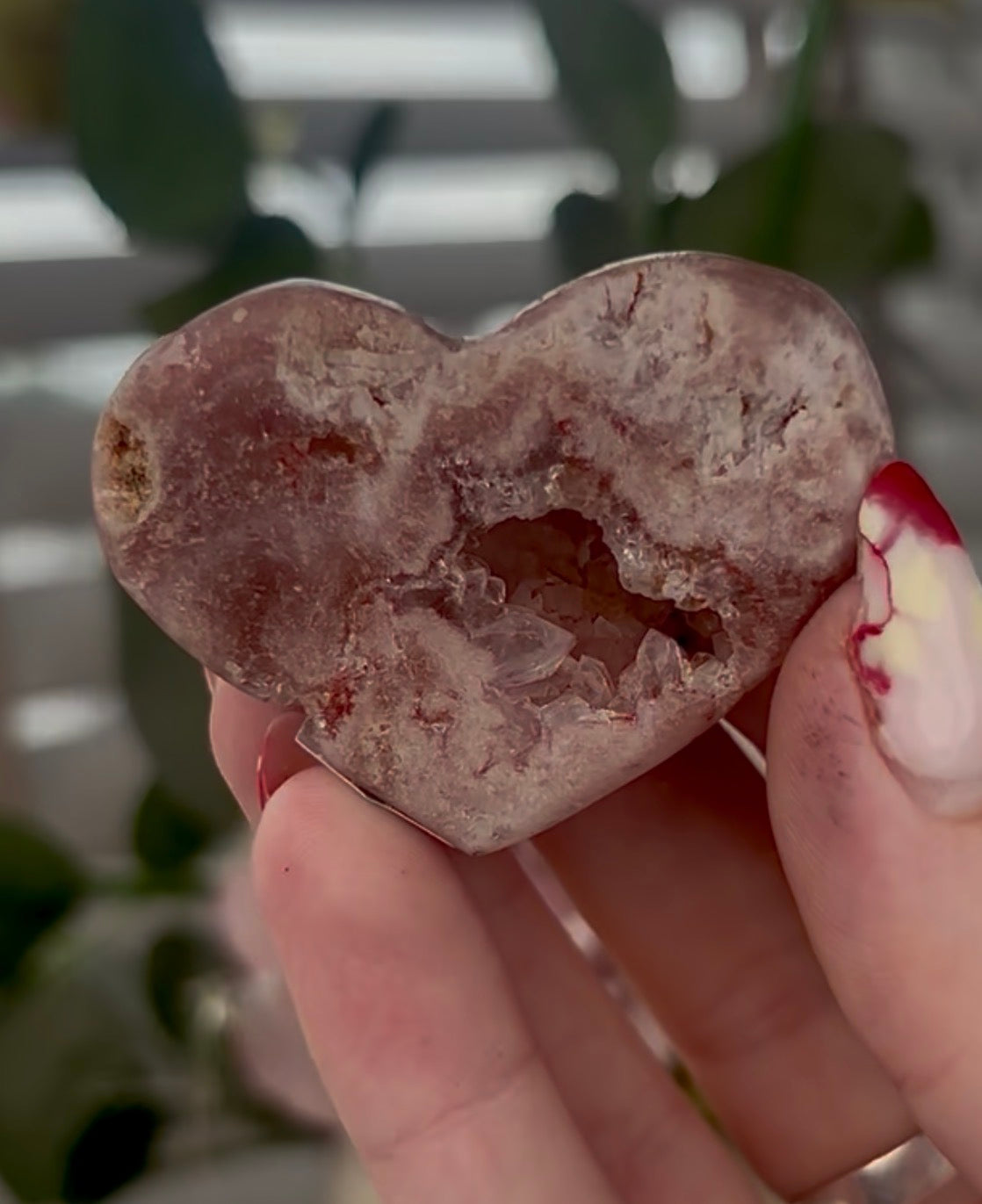 Mini pink amethyst heart - comes with stand