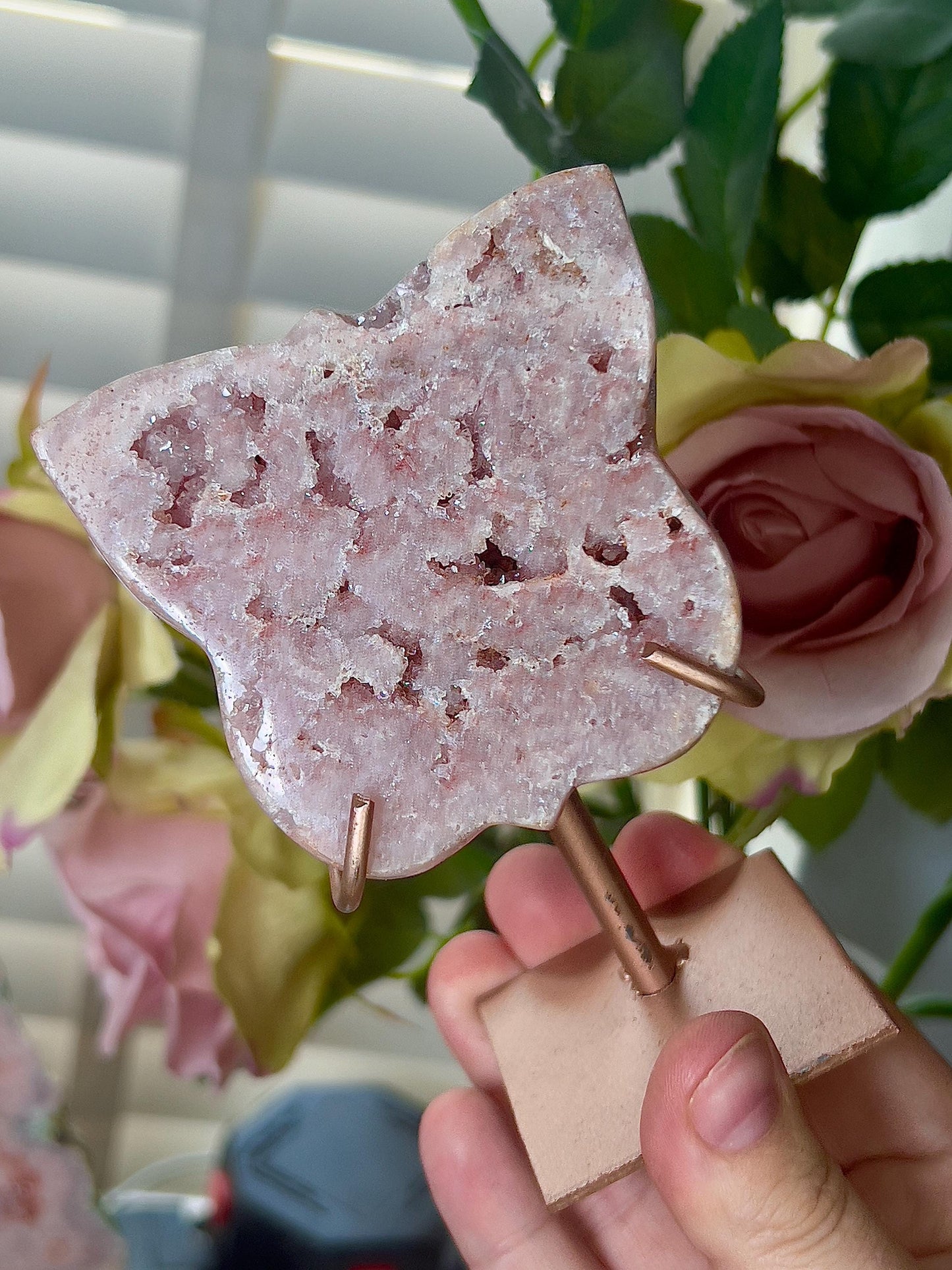 Pink amethyst butterfly on stand