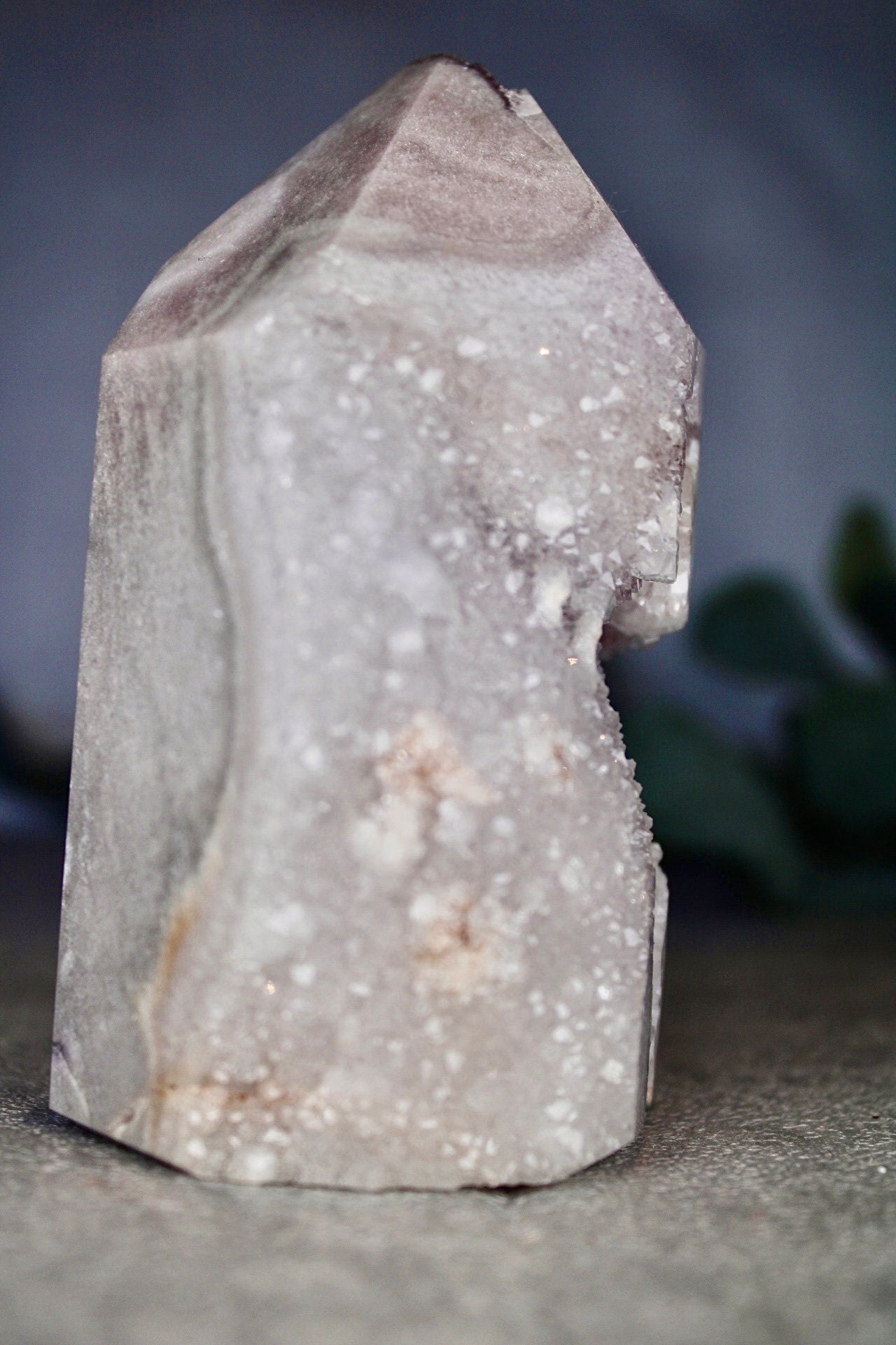 Light purple, pink amethyst tower full of druzy and green jasper 615g 11.5cm(H) 6.5cm(w)