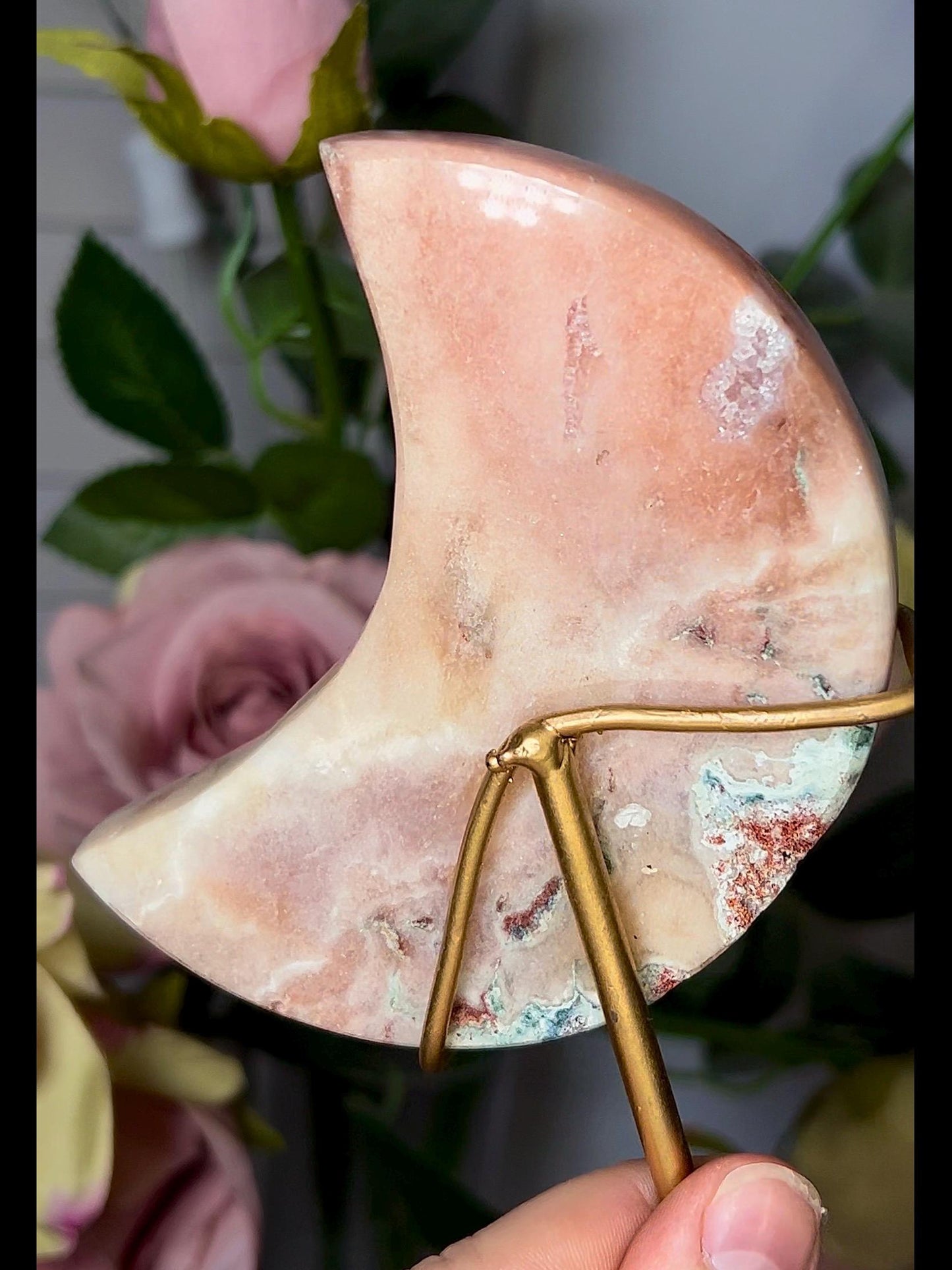 High grade, pink amethyst moon in peach tone