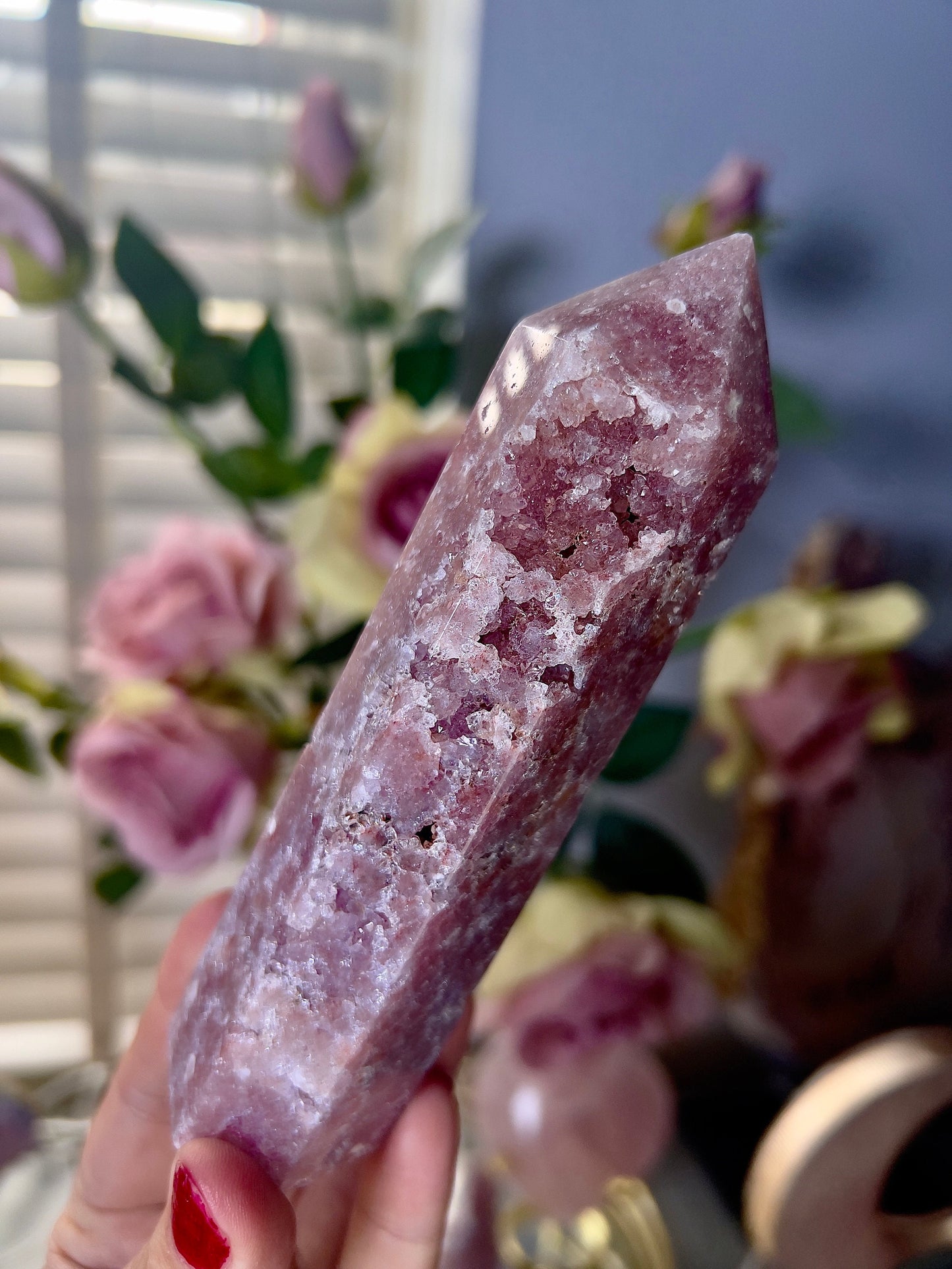 High grade, berry red pink amethyst tower 14cm 315g
