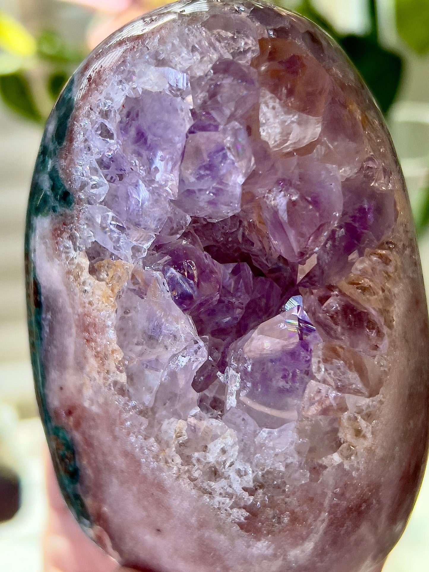 High grade pink amethyst, Freeform with purple quartz and green jasper