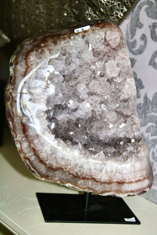 Rainbow filled, Amethyst agate freeform on stand