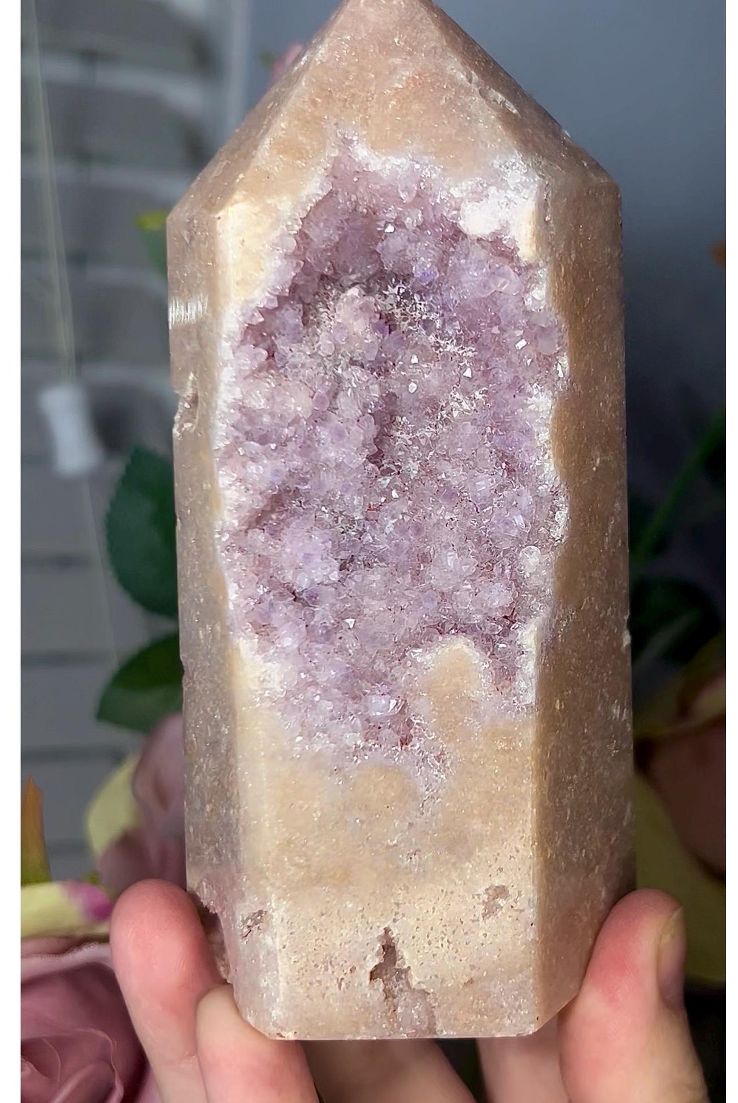 Incredible, High grade, super sparkly, druzy, pink amethyst tower in lemon & lilac tones 554g