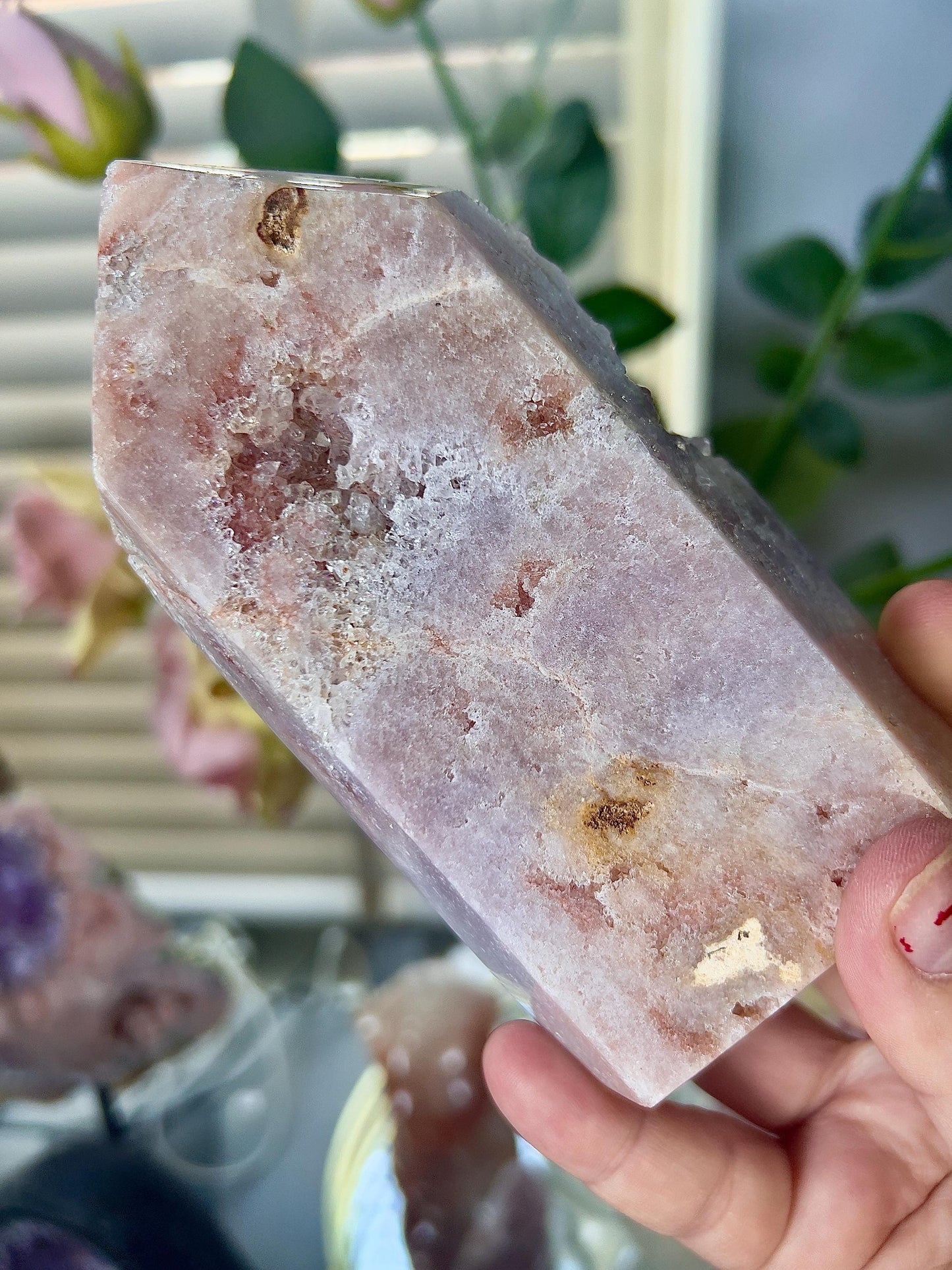 pink amethyst, Chonky with quartz druzy tower 640g