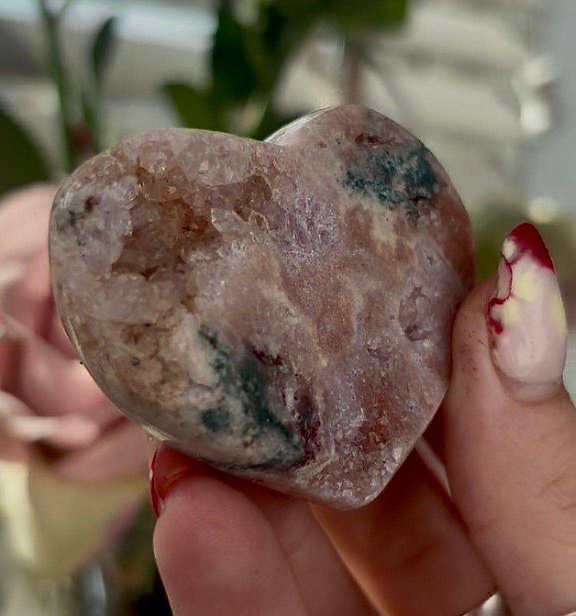 Mini pink amethyst heart with Jasper - comes with stand