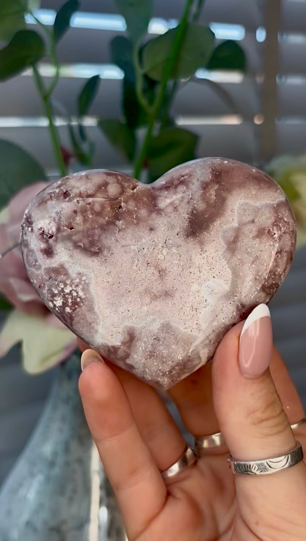 Gorgeous, pink amethyst heart - comes with stand