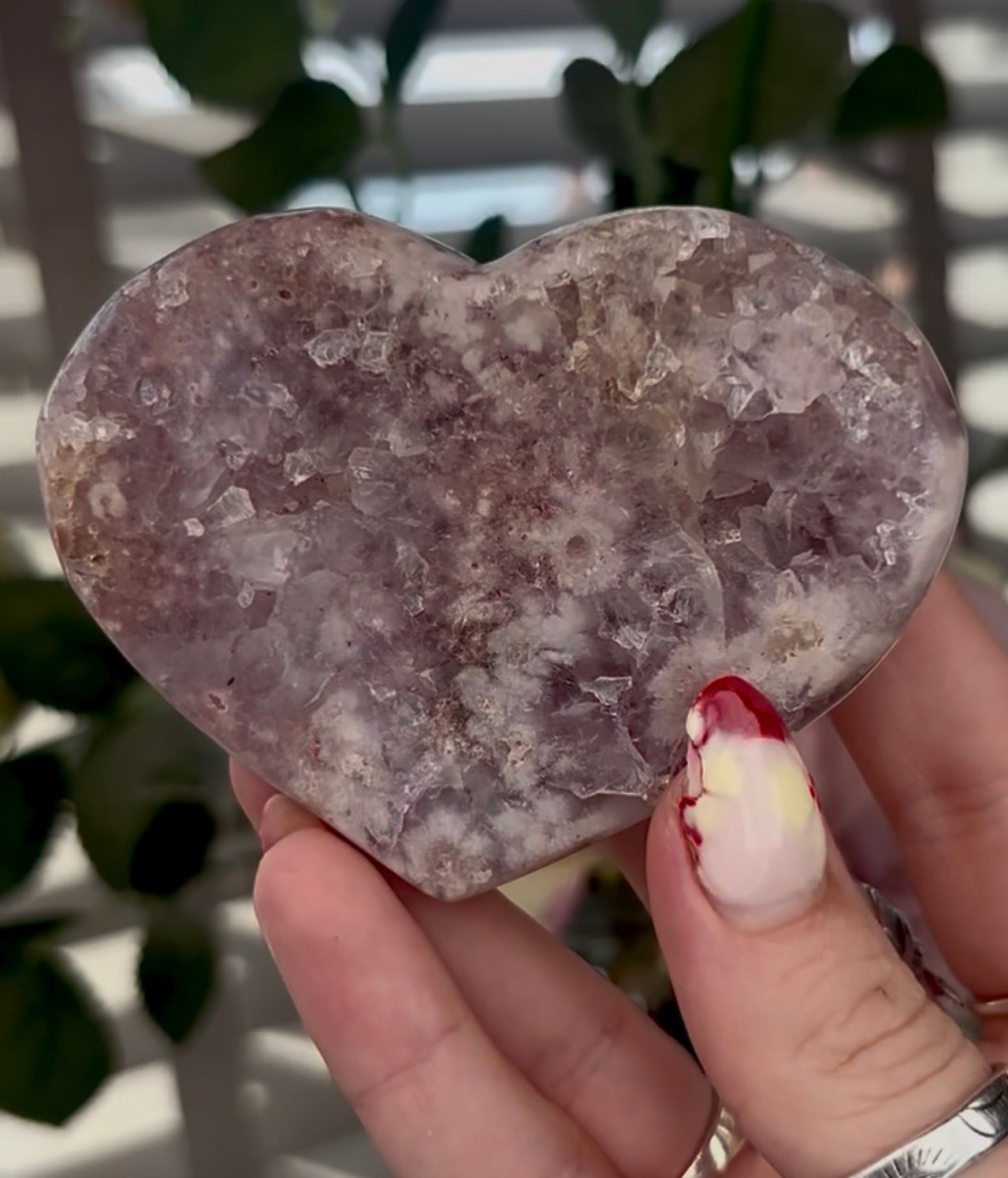 pink amethyst heart - comes with stand 8.5cm