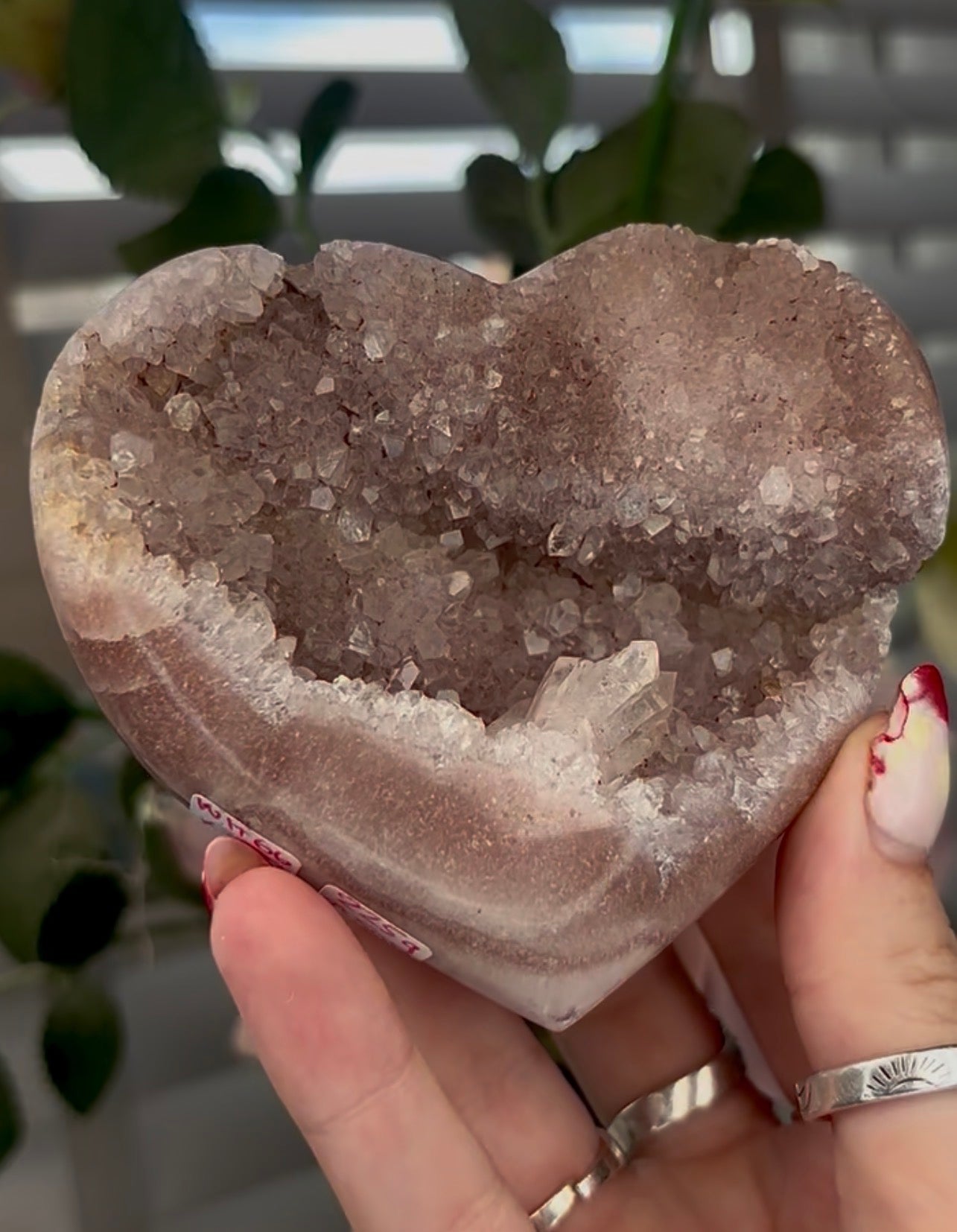Druzy pink amethyst heart - comes with stand (9.5cm)