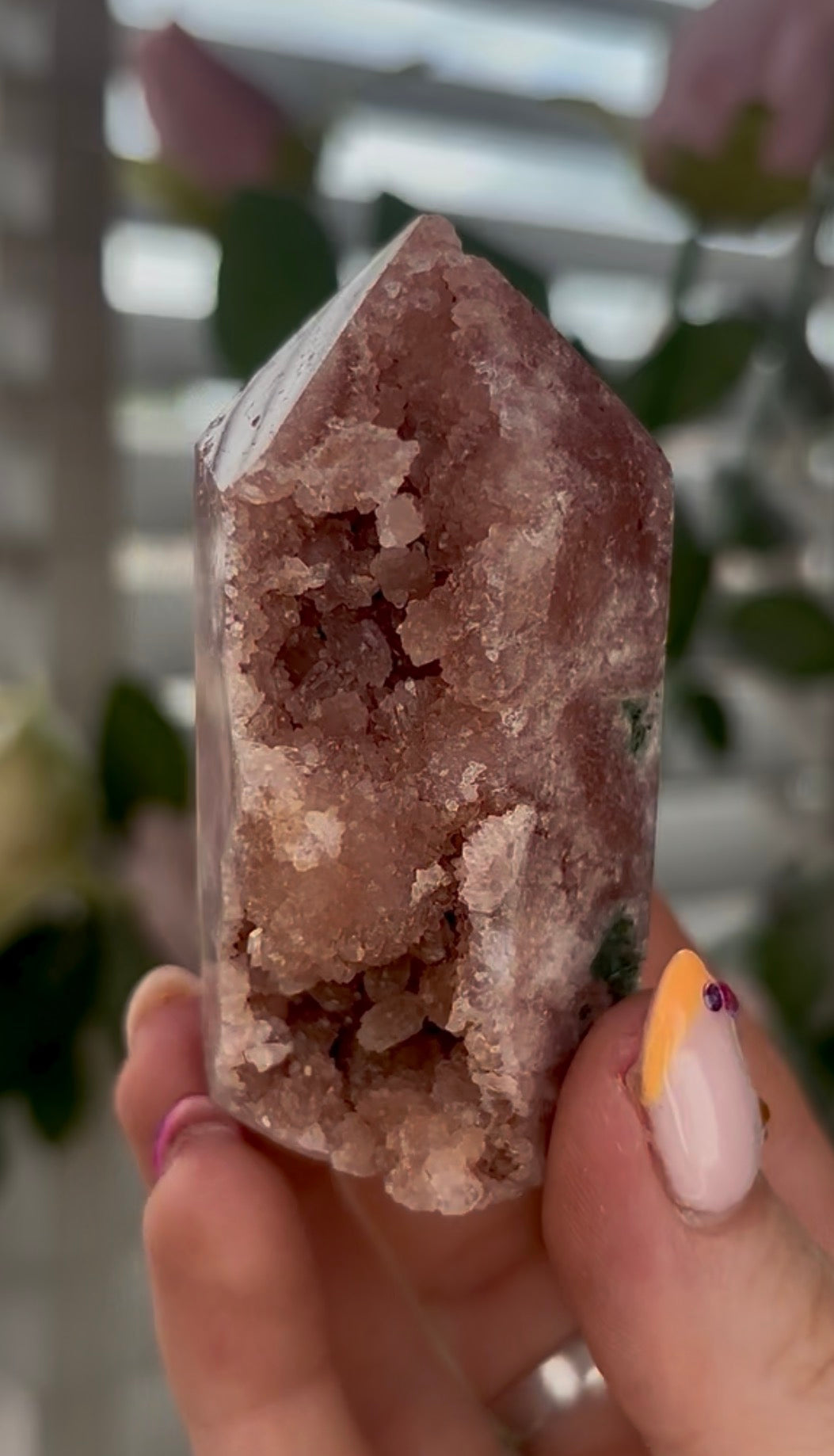 Small, Pink amethyst tower with druzy