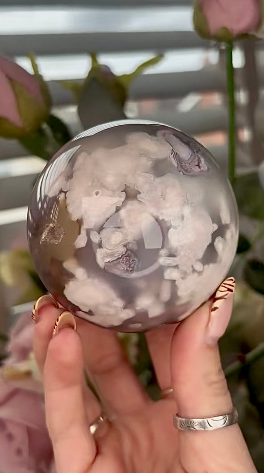 Stunning!! Super high quality, Druzy, green chlorite x blue flower agate sphere