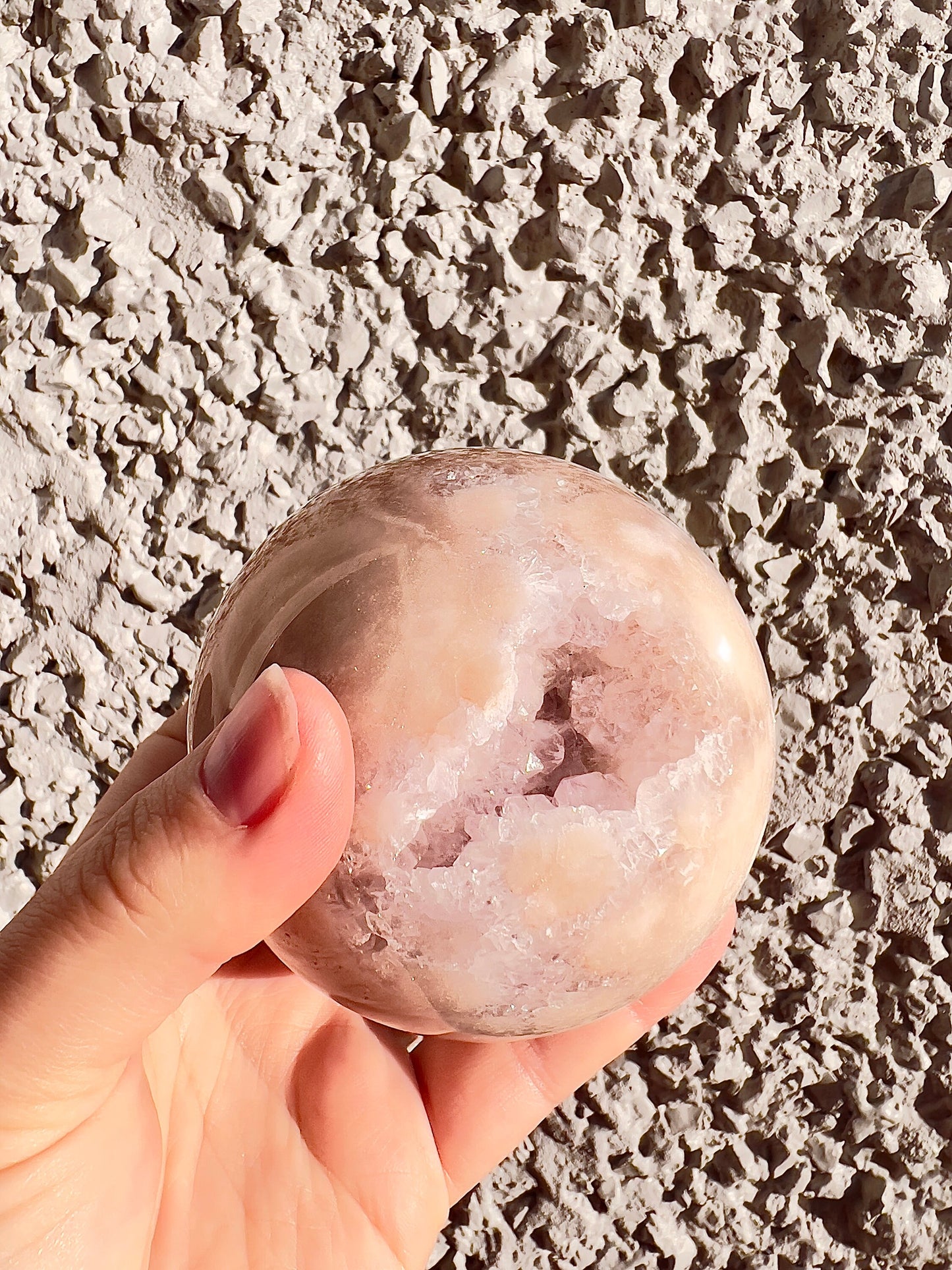 Beautiful, druzy, pink amethyst sphere with lilac druzy 660g 8cm