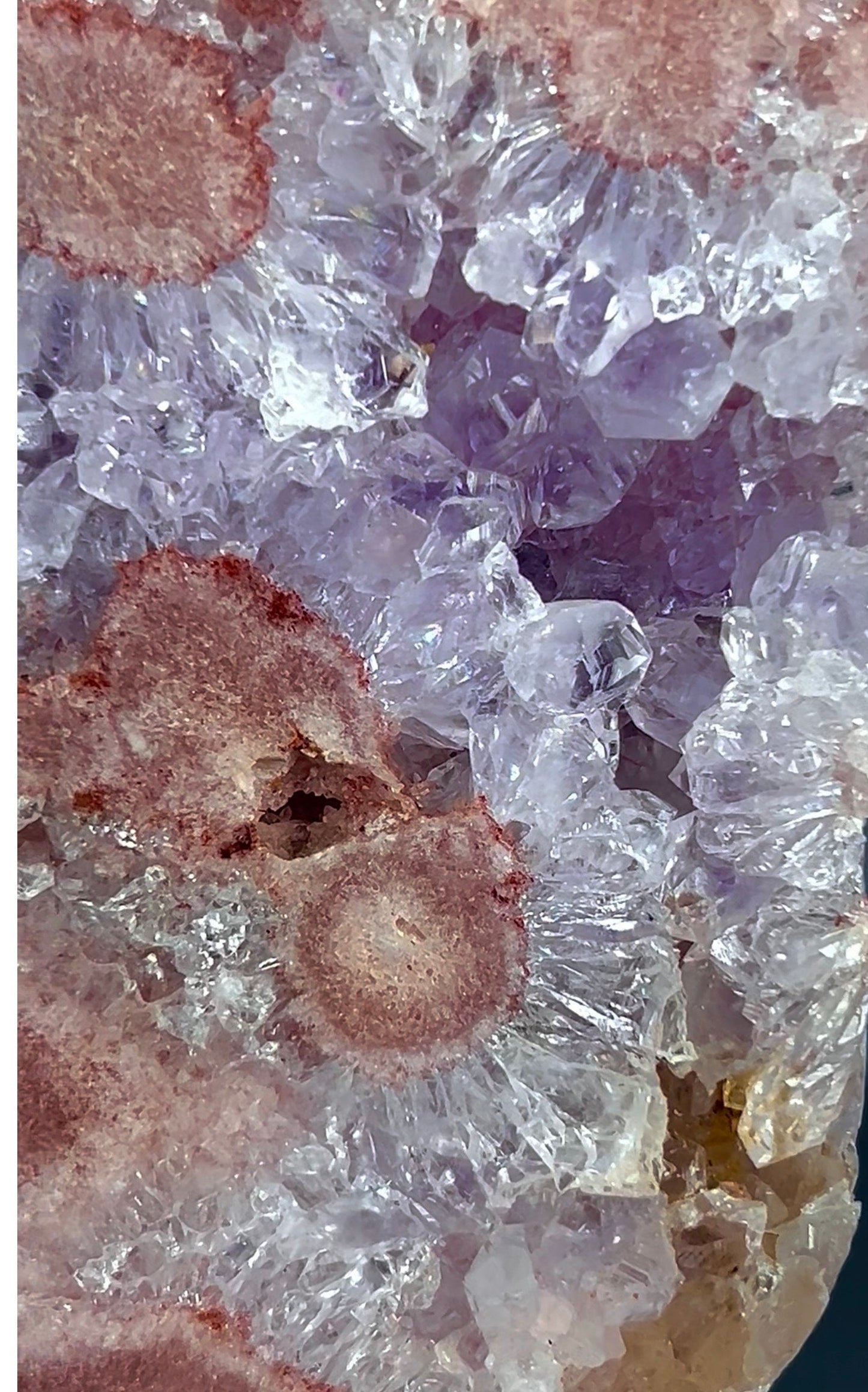 High grade, pink amethyst slab with purple quartz