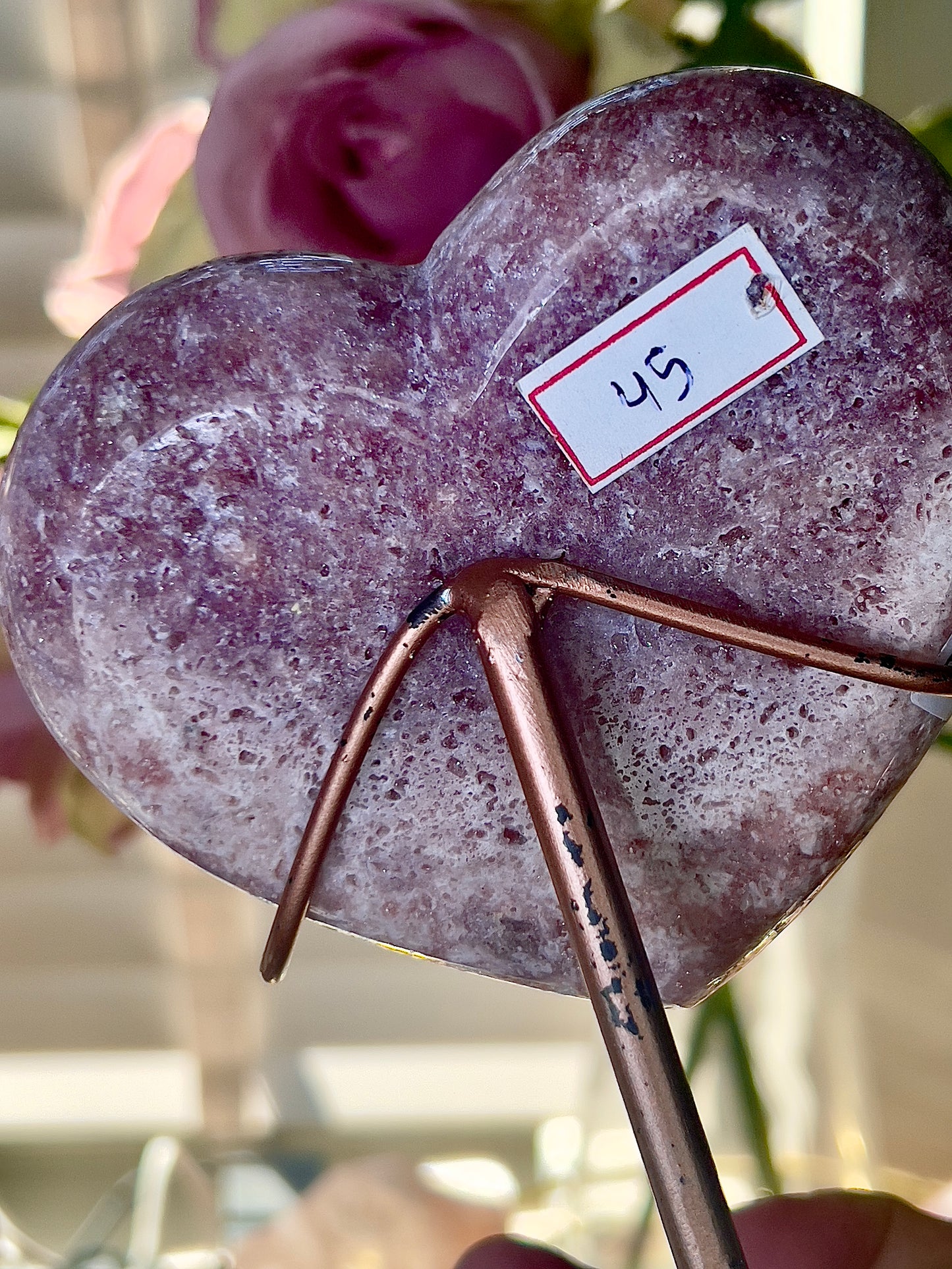 pink amethyst heart - comes with stand