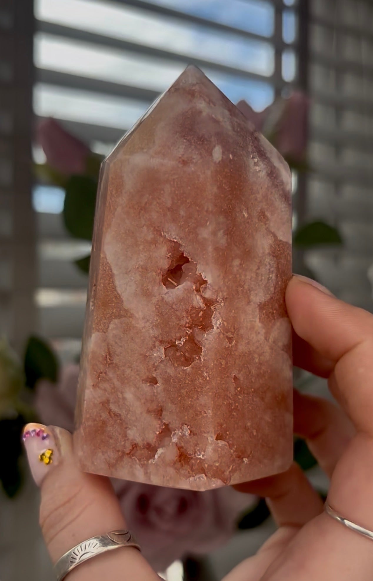Beautiful, high quality, Pink amethyst tower in peach tone