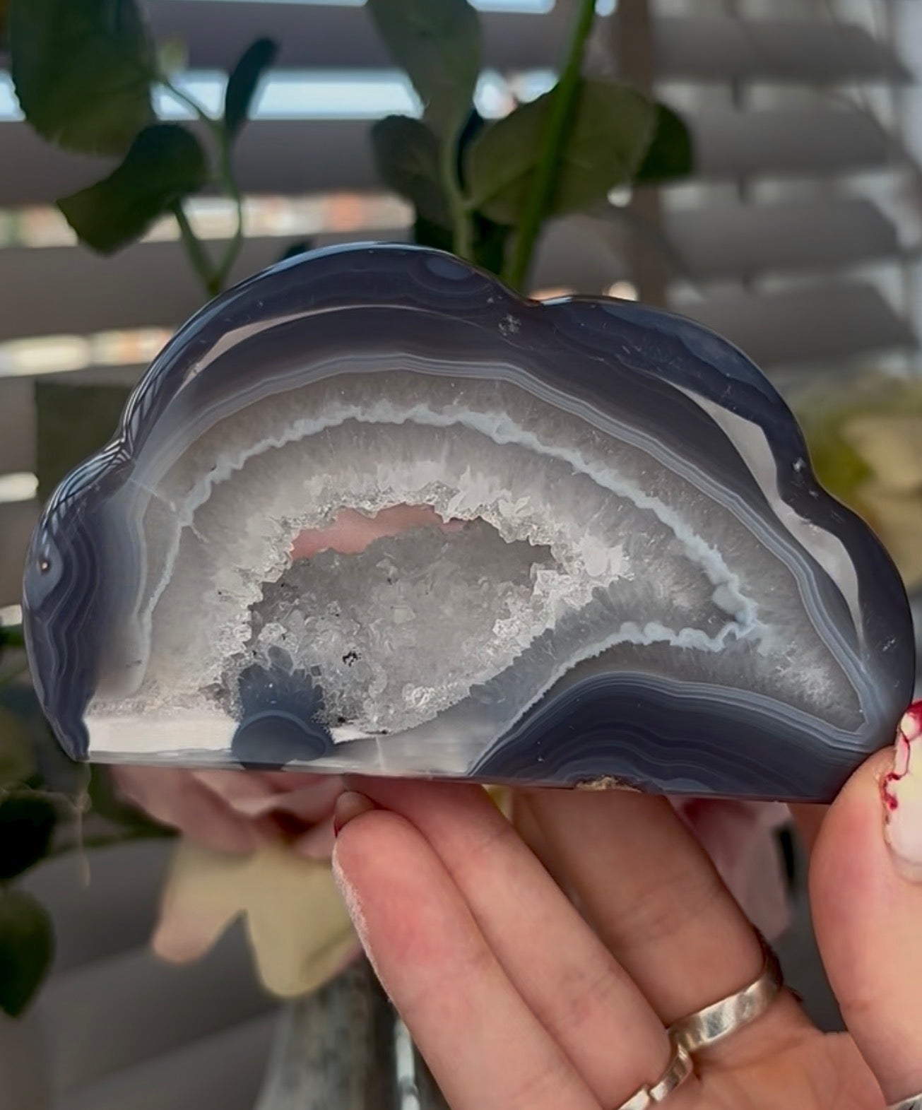 Beautiful, blue banded agate, cloud with druzy