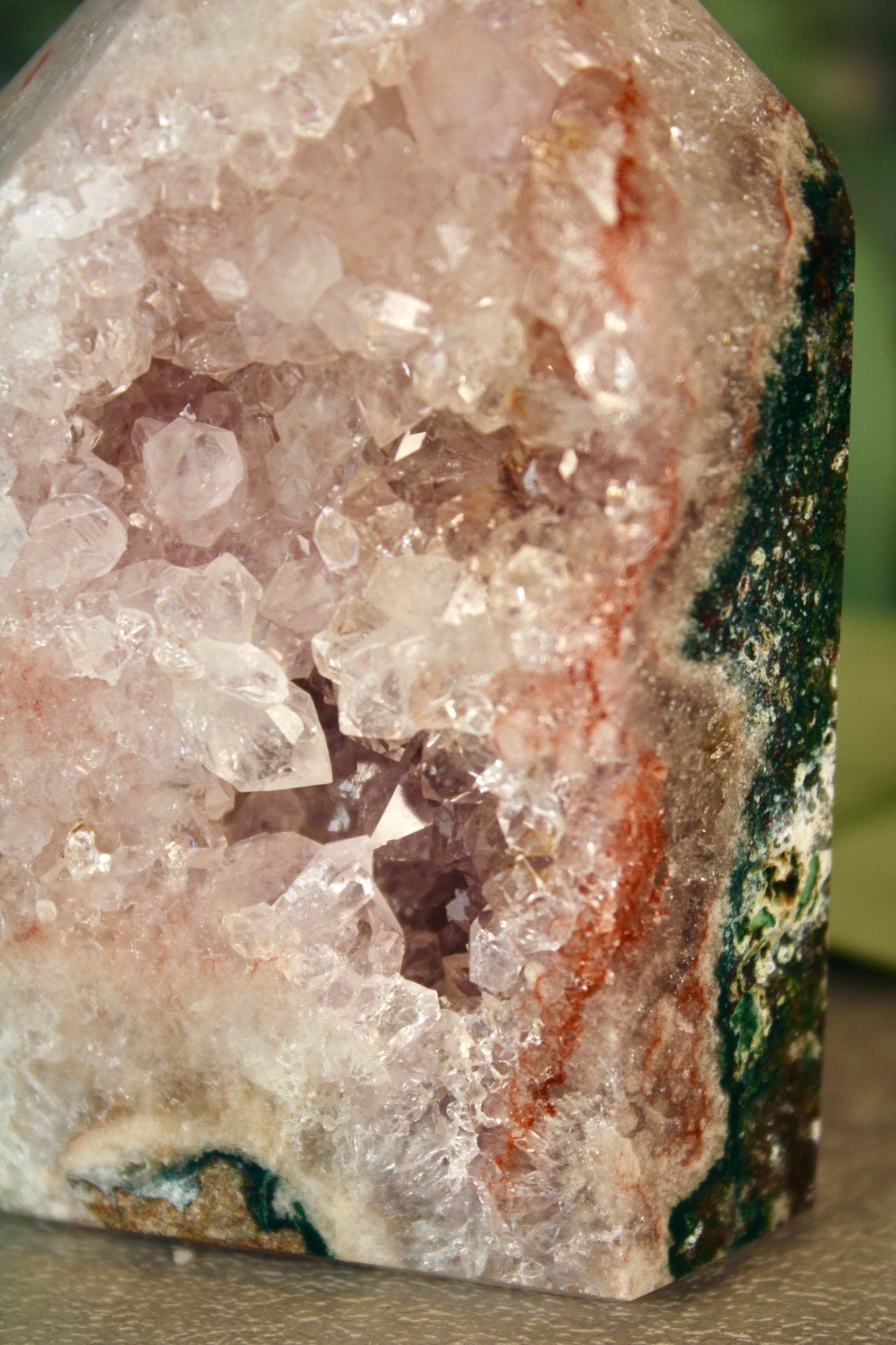 Pink amethyst x green jasper tower 340g 9cm high