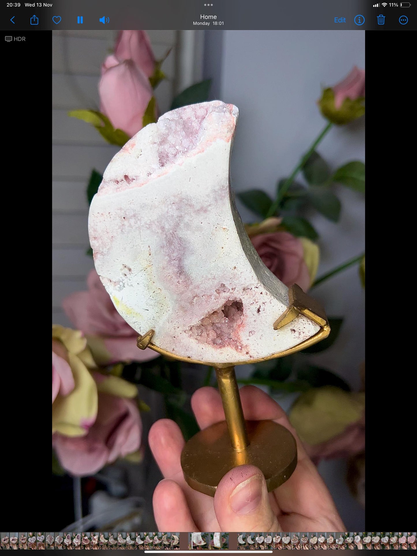 High grade, pink amethyst moon in beautiful pastel tones, with sugar and mini bubble druzy