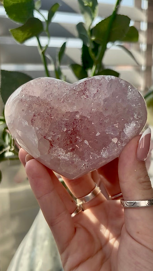 Gorgeous, pink amethyst heart- comes with stand