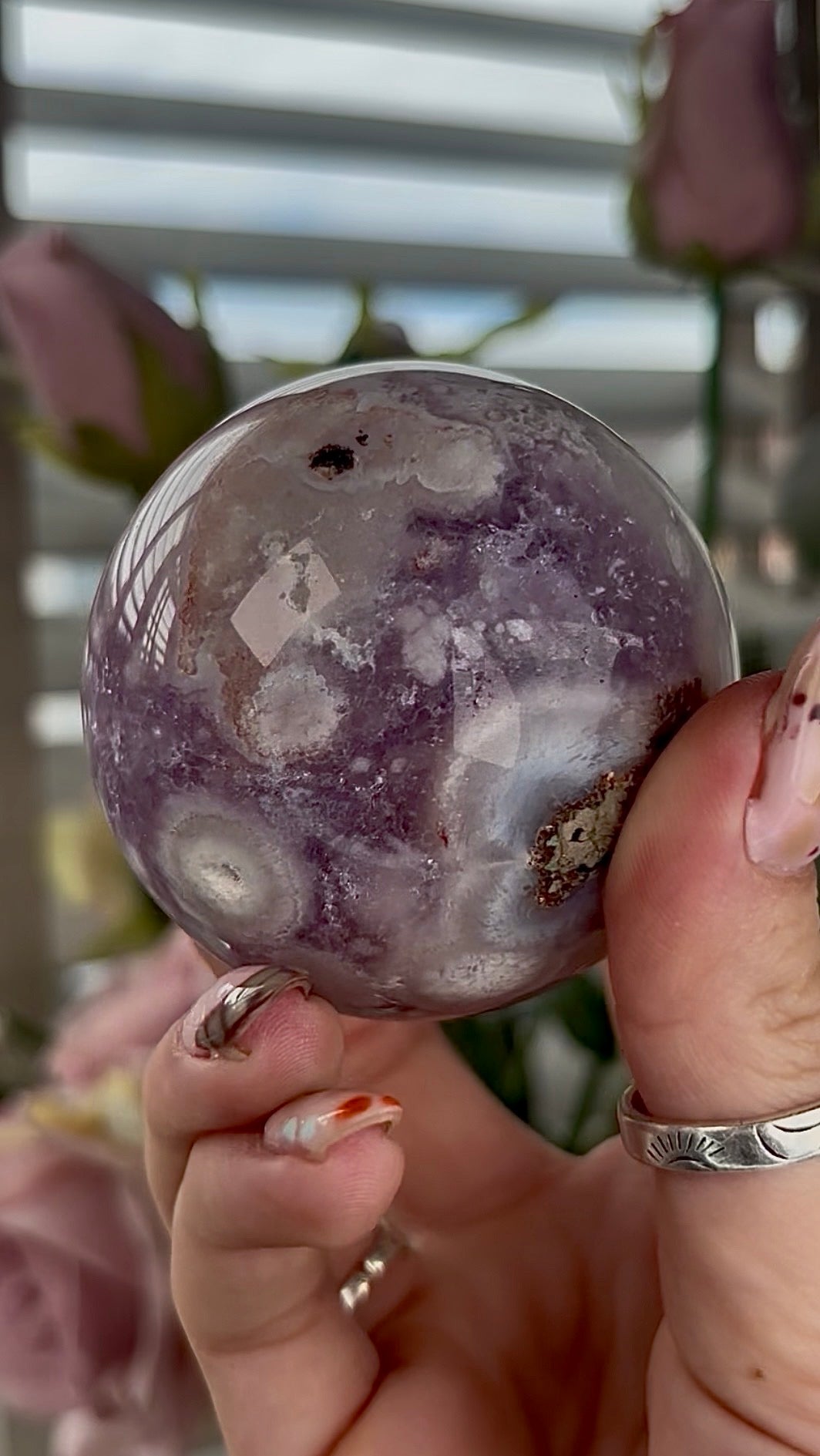 High grade, amethyst Flower agate sphere