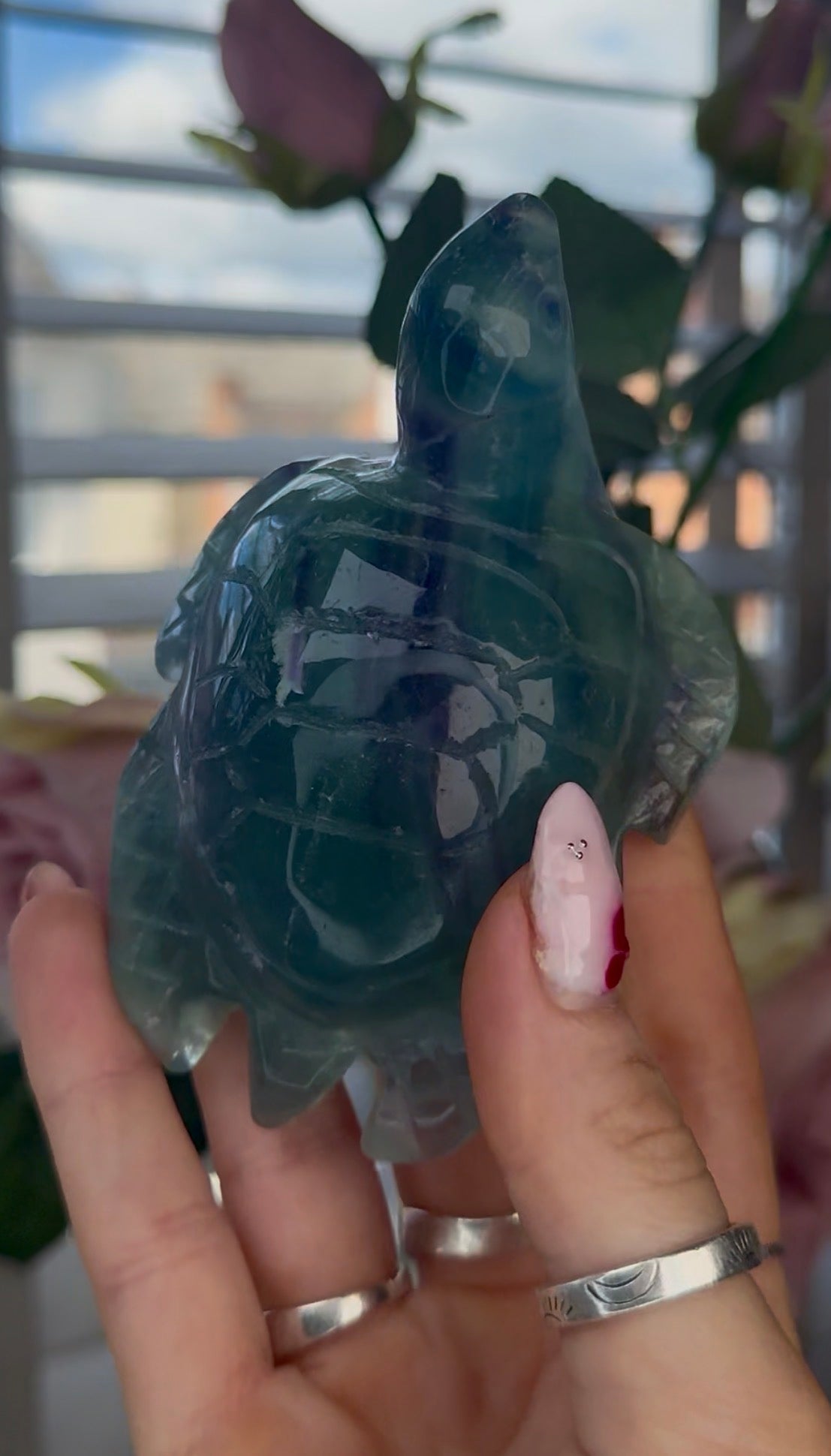 High grade, fluorite sea turtle in green & blue