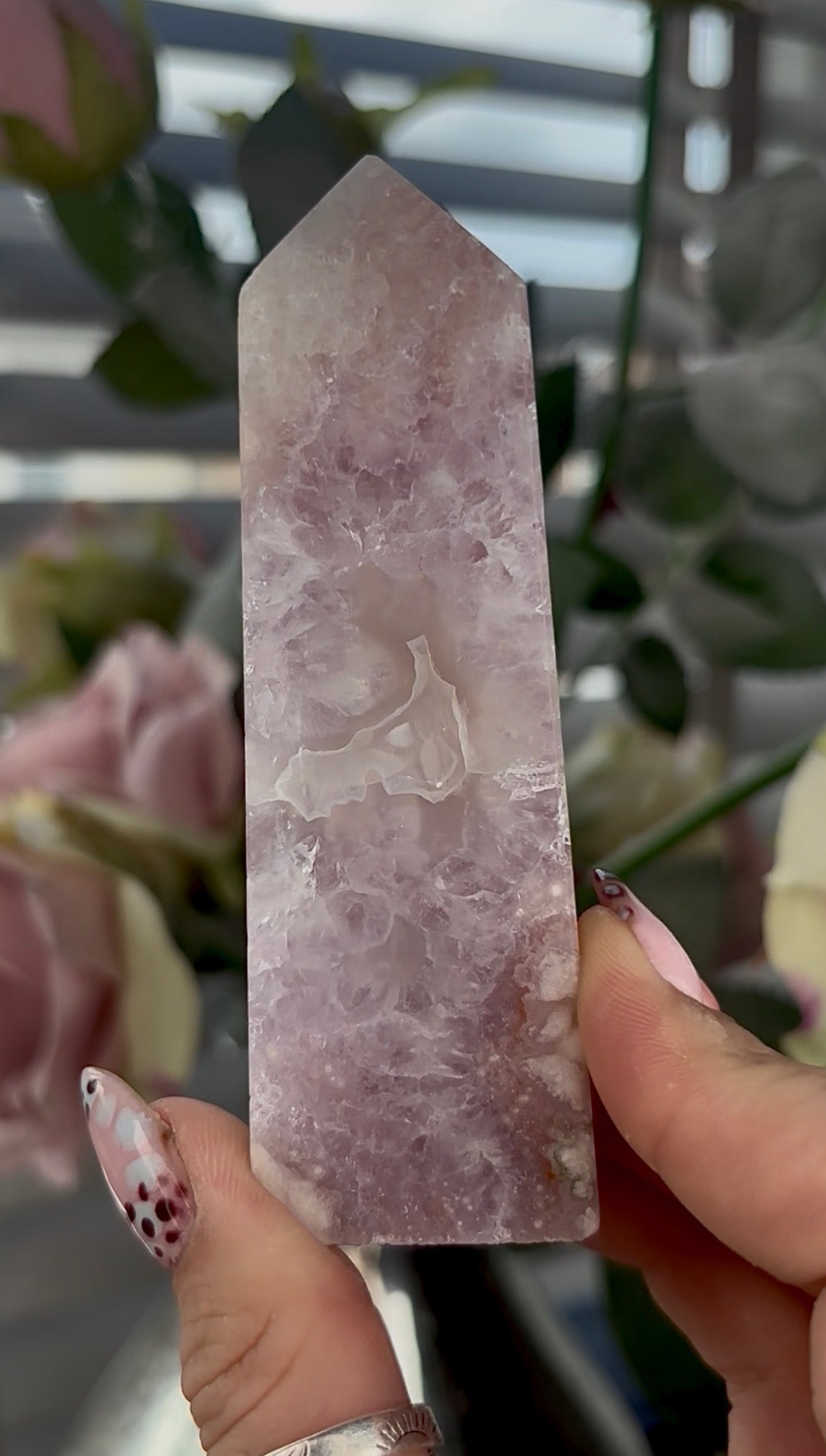 High grade, pink Amethyst Flower agate towe