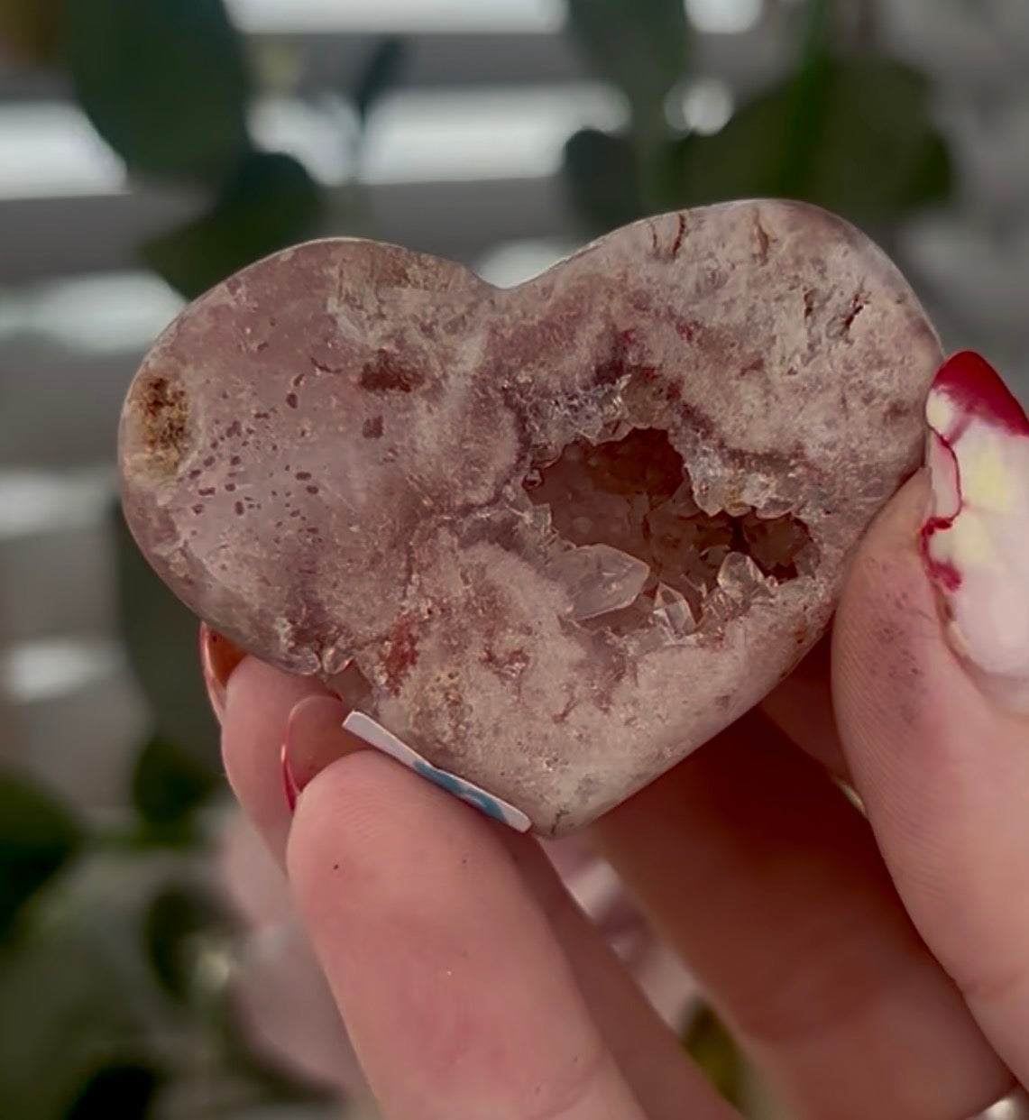 Mini pink amethyst heart - comes with stand