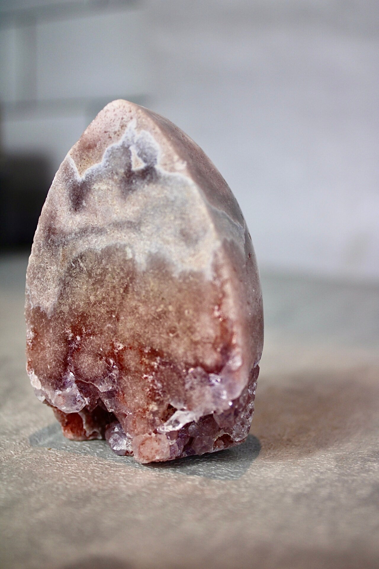 Pink amethyst, flame with purple quartz, from Brazil 145g 7.5cm (h) 5cm (w)