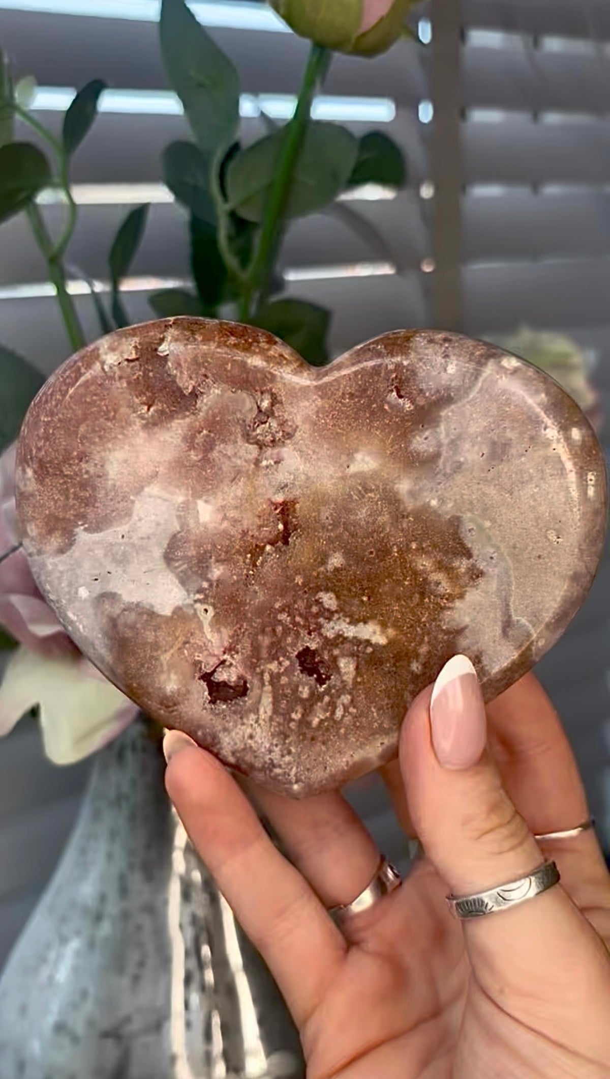 Gorgeous, pink amethyst heart- comes with stand
