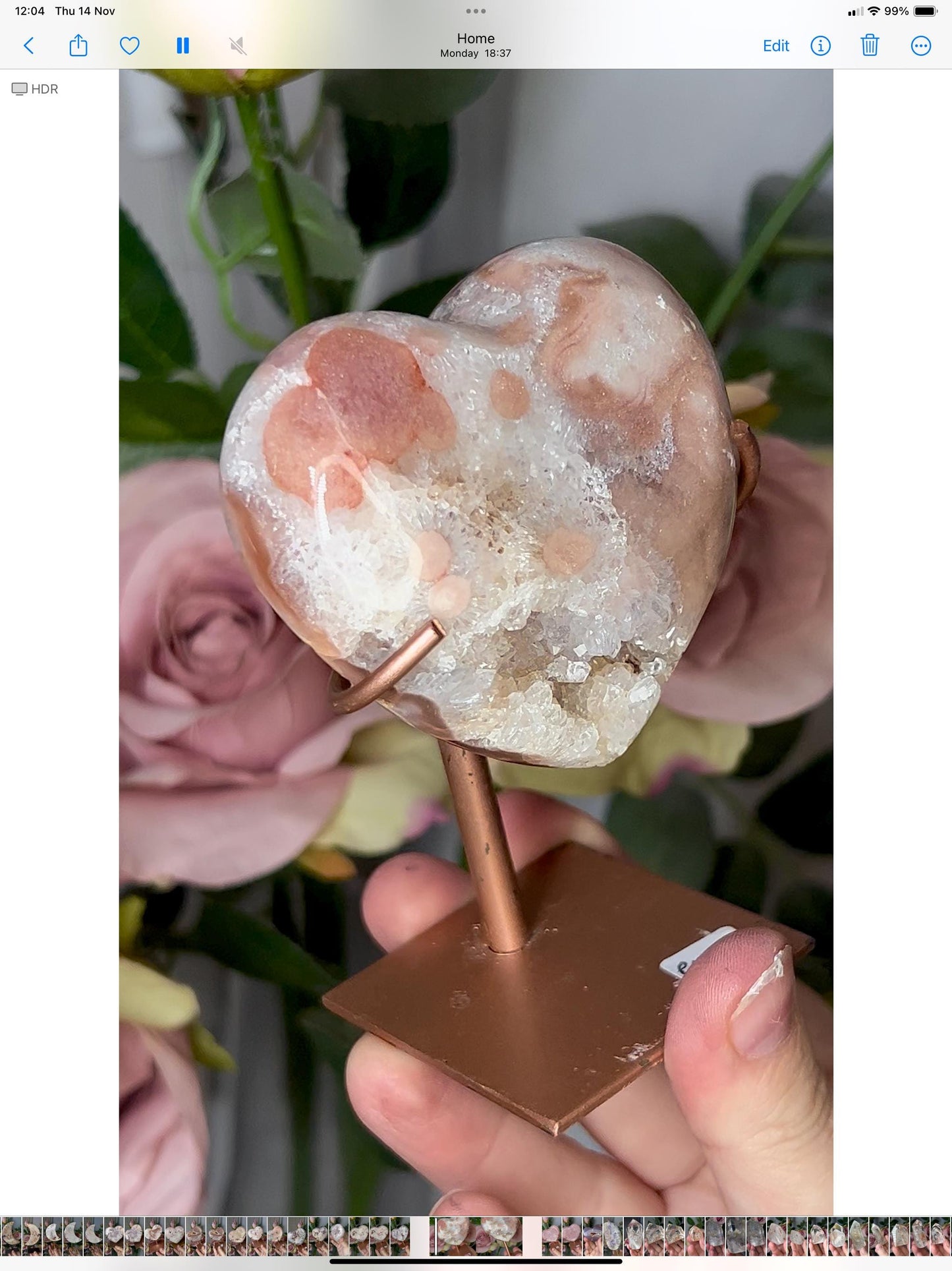 pink amethyst heart with quartz druzy comes with stand that is scratched (discount added)