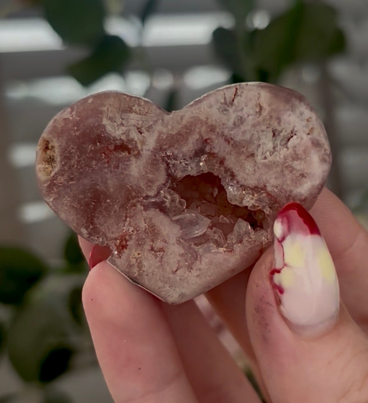 Mini pink amethyst heart - comes with stand